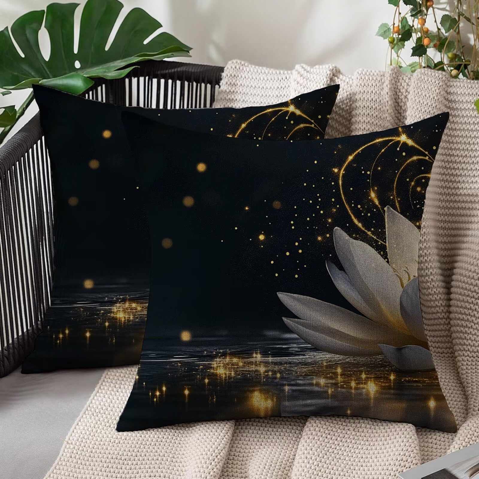 Taie d'oreiller pour salon chambre jardin deco lotus lot de 2