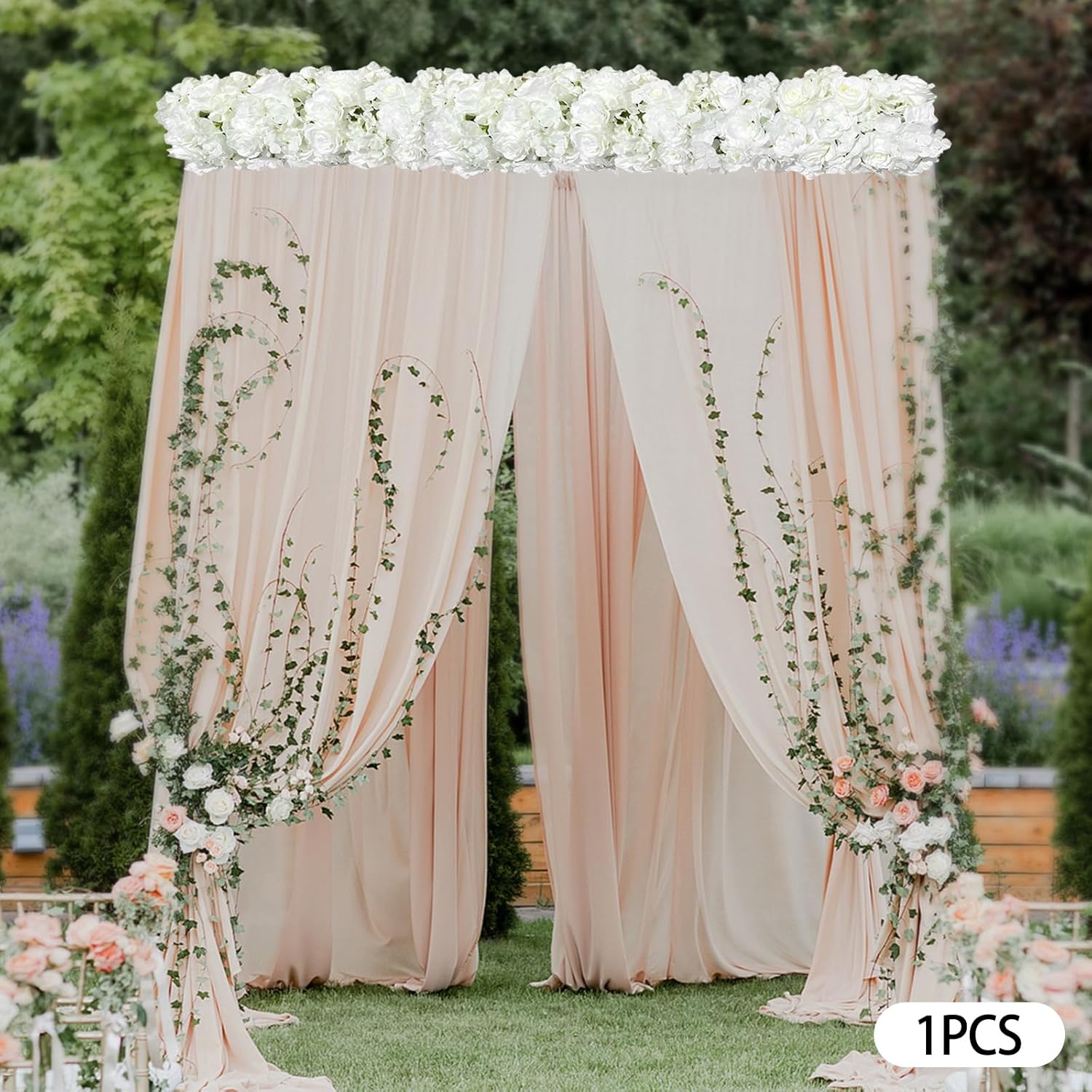 Artificial Flower Row for Wedding Arch Table Backdrop, 1M White Silk Rose Hydrangea Dahlia Arrangement, Faux Flowers for Home Party Indoor Outdoor Decor