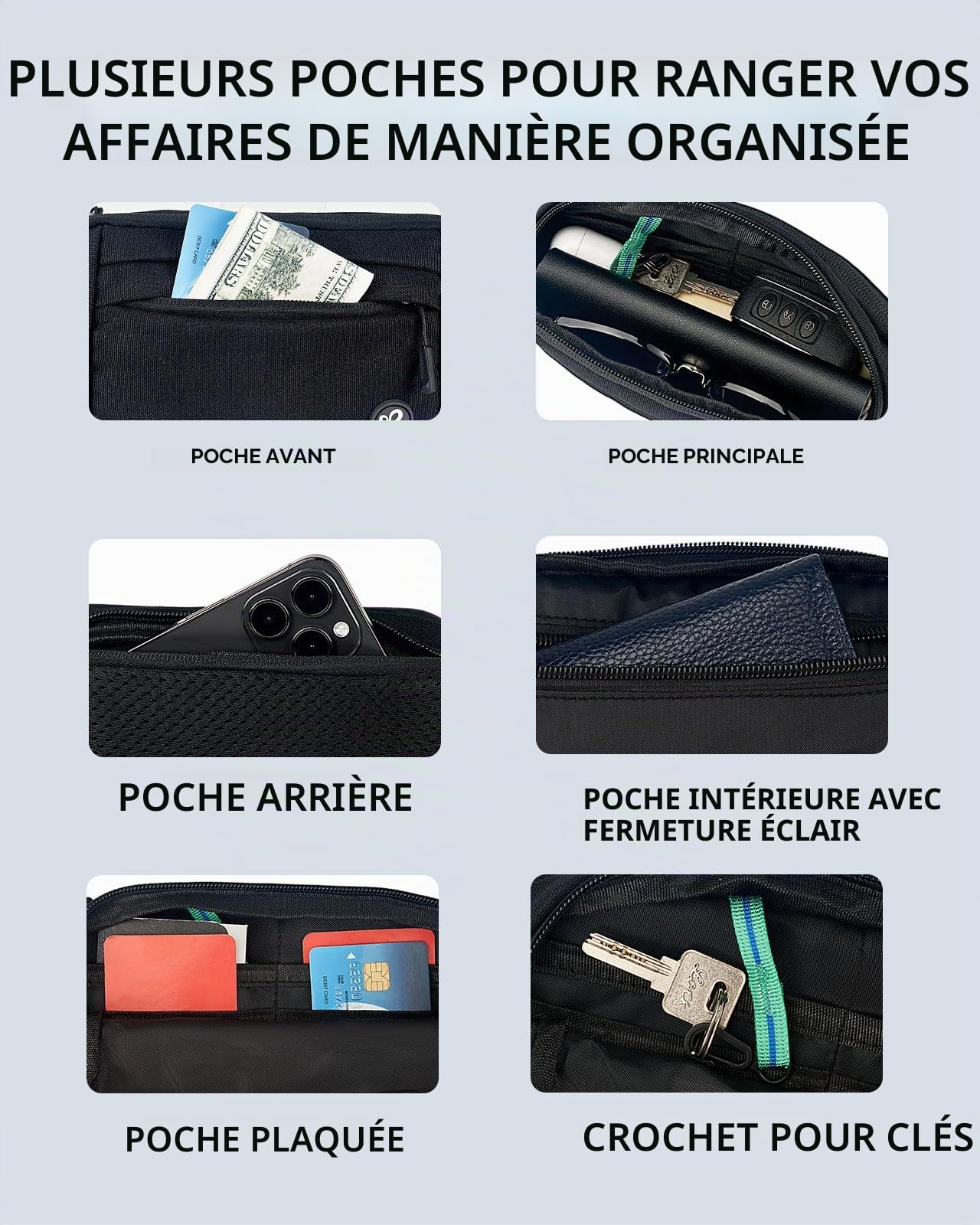 Waterfly Sac Banane Homme Femme: Étanche Unisexe Petite Sacoche Banane de Sport Ceinture allongée pour Randonnée Cyclisme Balade Ville Vacances Noir Foncé
