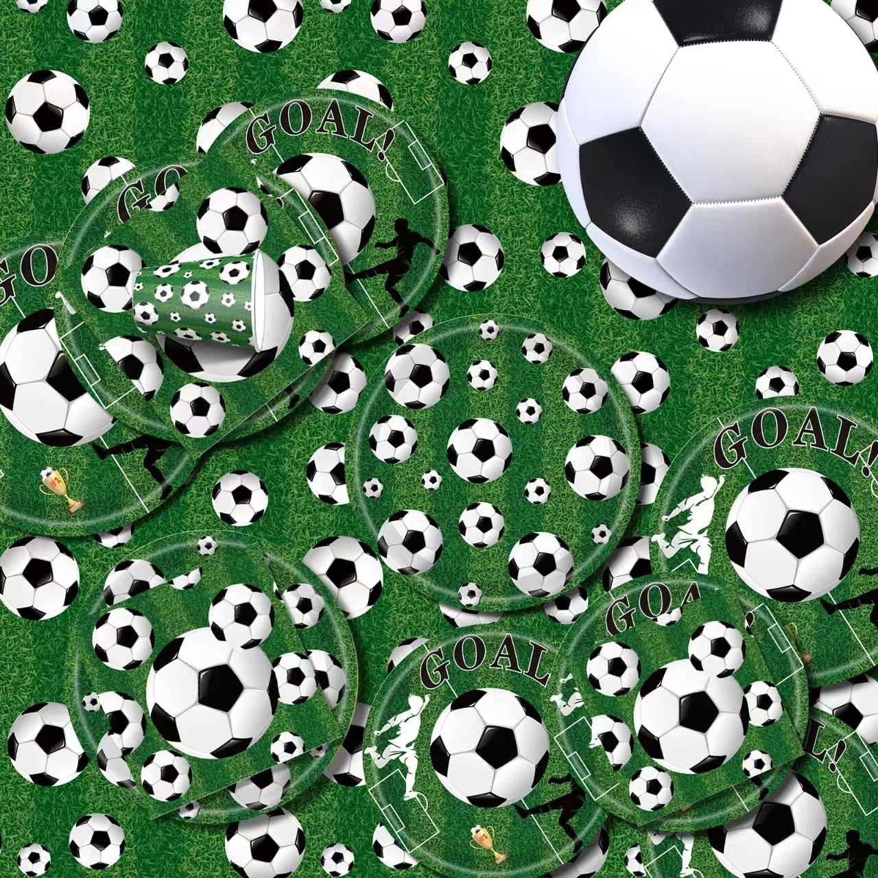 Paquete De 162 Platos Para Fiestas De Fútbol, Decoraciones De Fiesta De Fútbol, Incluye Platos De Fútbol, Mantel De Cumpleaños, Pancartas, Tazas, Servilletas, Globos Para 20 Invitados