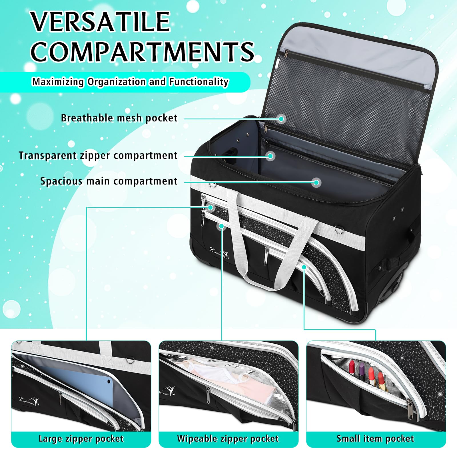 Borsa da ballo con appendiabiti, grande borsa da ballo con ruote, per ballerine, ragazze, donne, pieghevole, borsa da viaggio per danza, Grigio-23" Senza Tende, alla moda