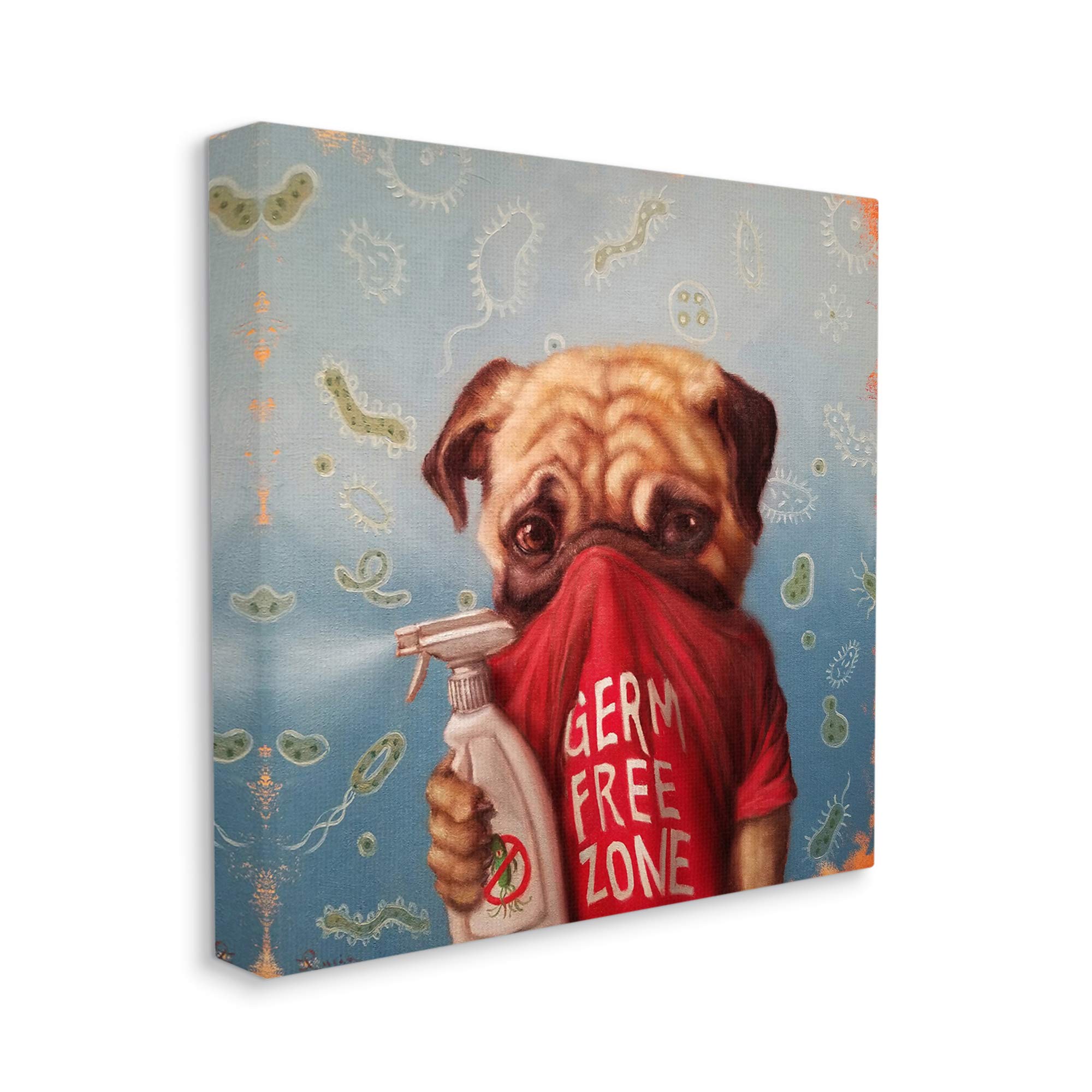 Stupell Industries Pug Portrait Germ Free Zone Cleaning Dog, Design by Lucia Heffernan Canvas Wall Art, 24 x 24, Blue