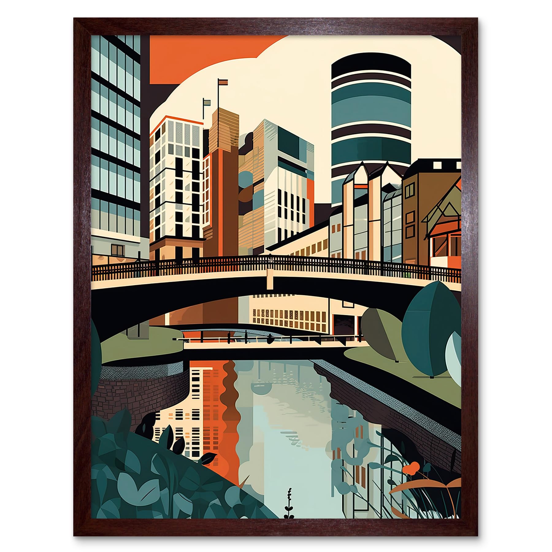 Artery8 Birmingham City Centre Canal Geometric Cityscape Art Print Framed Poster Wall Decor 12x16 inch