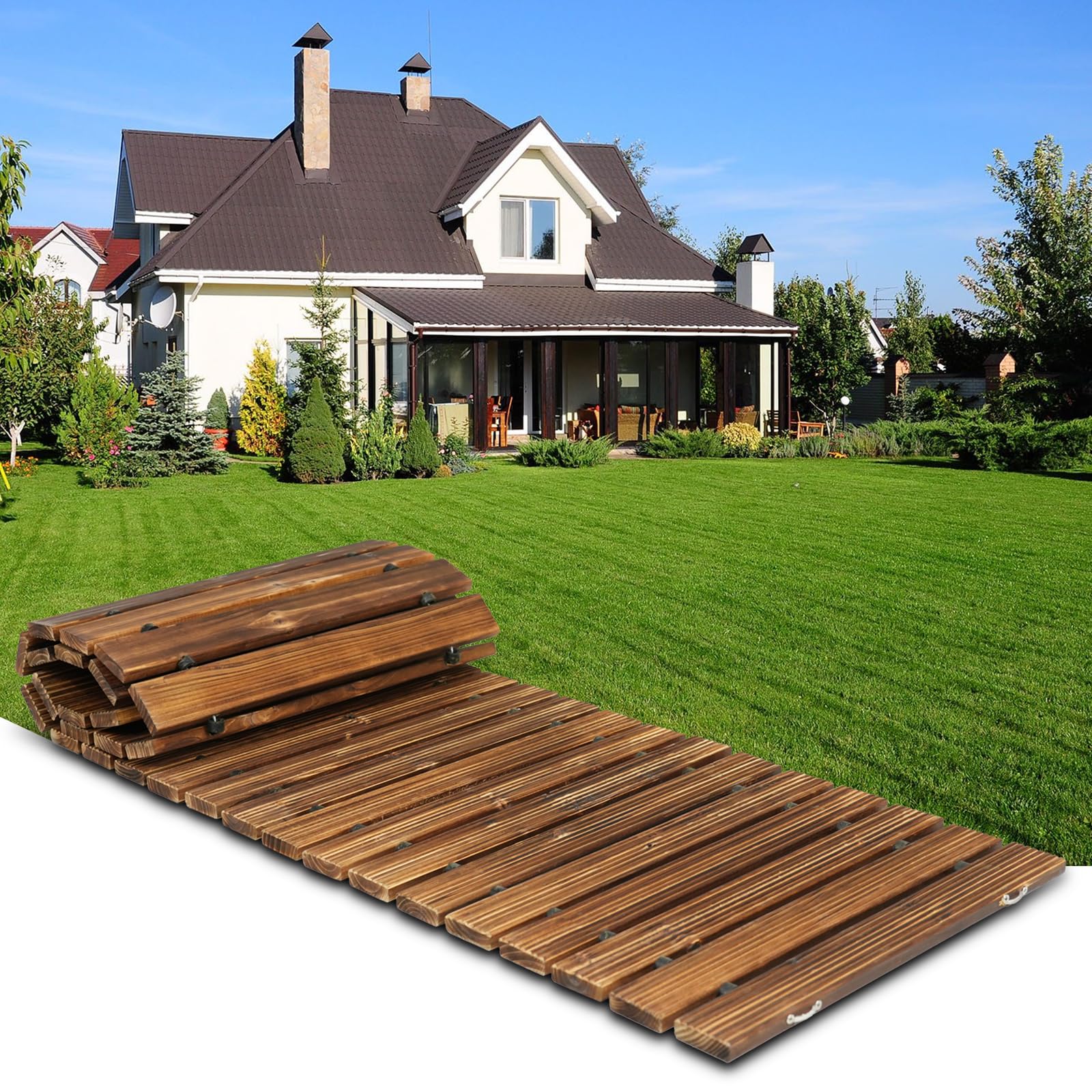 Allée de jardin droite enroulable – Passerelle extérieure de 1,8 m avec surface antidérapante pour chemin rustique décoratif pour terrasse extérieure, jardin