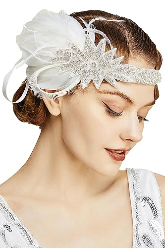 BABEYOND Diadema vintage de los años 20 con flapper de los años 20 gran Gatsby con plumas accesorios para el cabello Gatsby de los años 20 blanco BABEYOND Diadema vintage de los años 20 con flapper de los años 20 gran Gatsby con plumas accesorios para el cabello Gatsby de los años 20 blanco