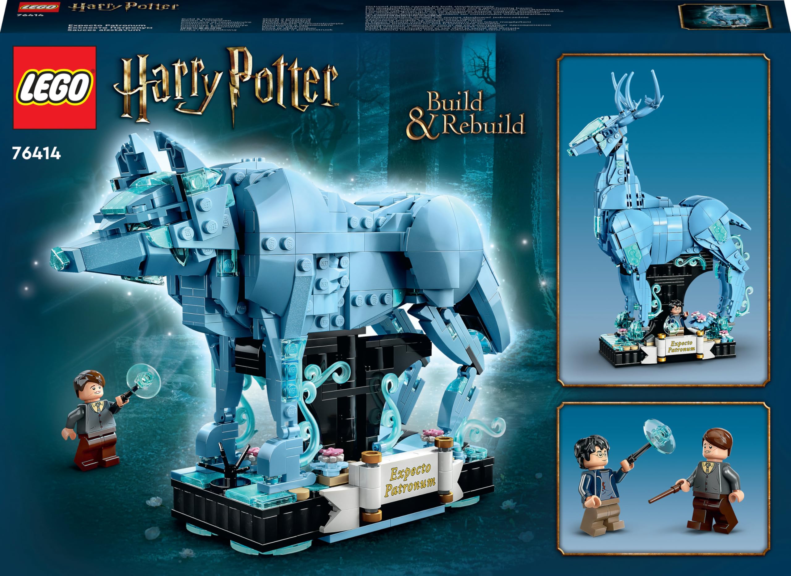LEGO Harry Potter Expecto Patronum, zestaw 2w1, figurki jelenia i wilka, zabawka do budowania i przebudowywania, ozdoba, prezent dla 14-latka, nastolatka, chłopca i dziewczynki oraz dorosłych, 76414