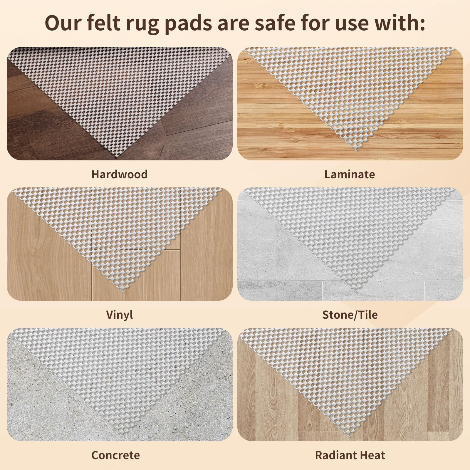 Tapis antidérapant de 1,8 x 2,7 m pour sols en bois dur, tapis épais antidérapant pour carrelage, maintient les tapis en place, doux et sûr