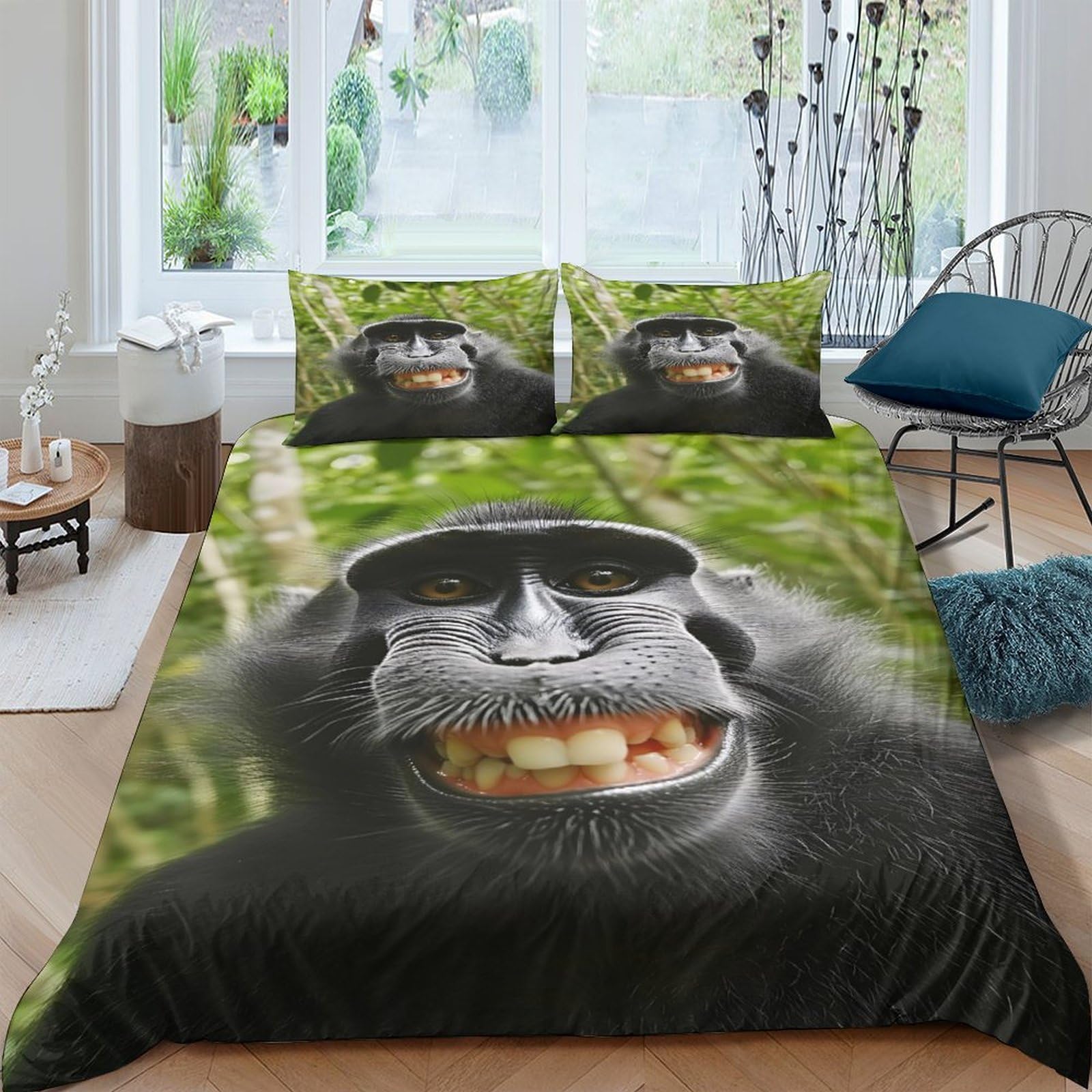 Ctjqhvkz Style-5 3D Printed Smiling Monkey Fitted Sheet Microfiber Soft Black Green Animal Mattress Cover For Bedroom Guest Room Decor Single（135X200cm）
