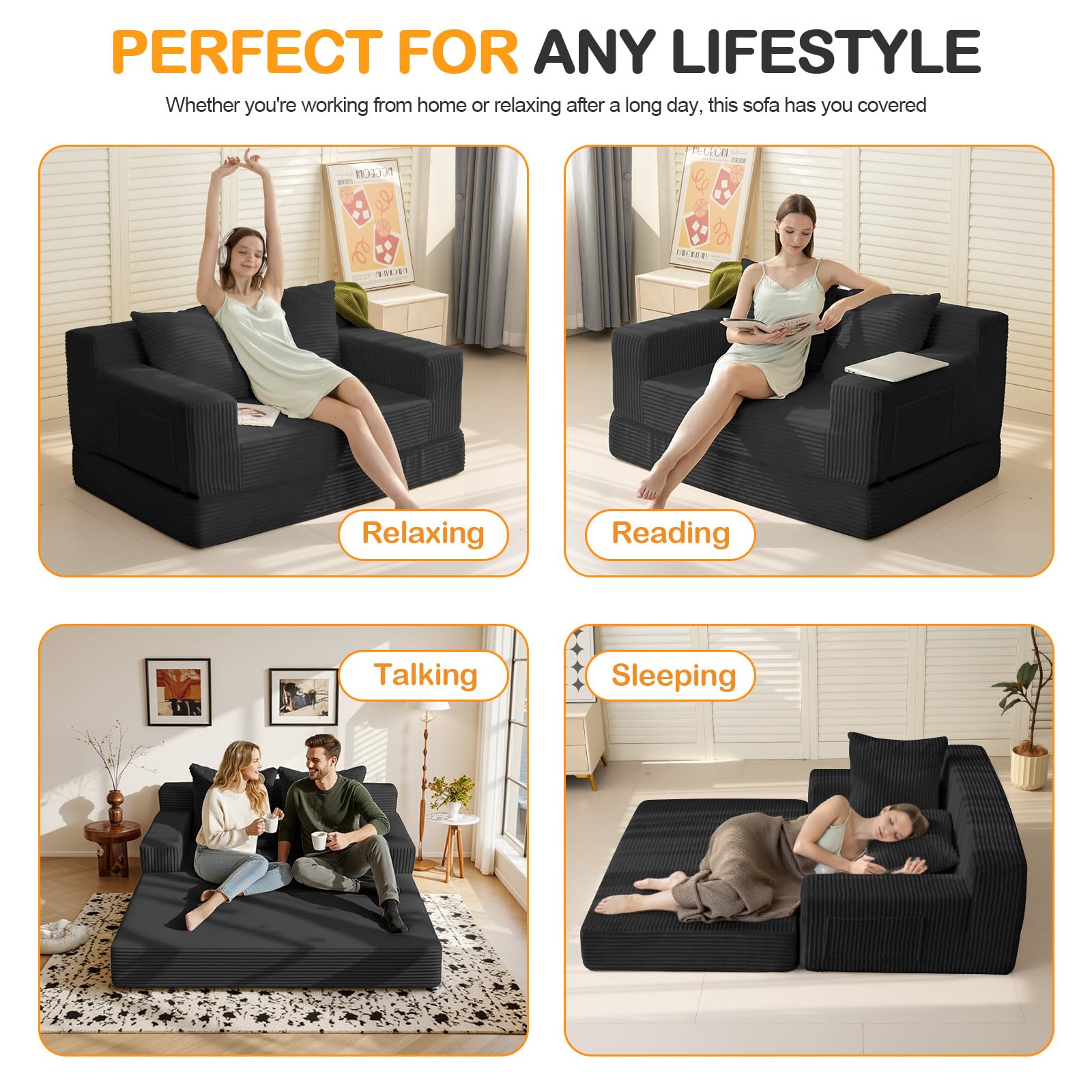 Erament Loveseat Boneless Convertible Sofa Bed, Folding Floor Futon Sleeper Sofa — product photo