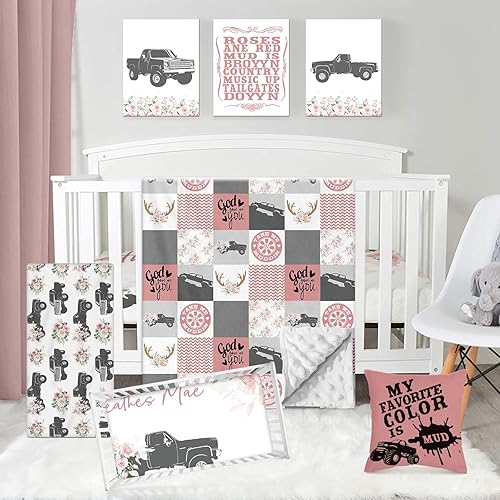 Juego de ropa de cama personalizado para cuna, juego de 5 piezas para cuna, manta con nombre personalizado con respaldo punteado para bebés y niñas,