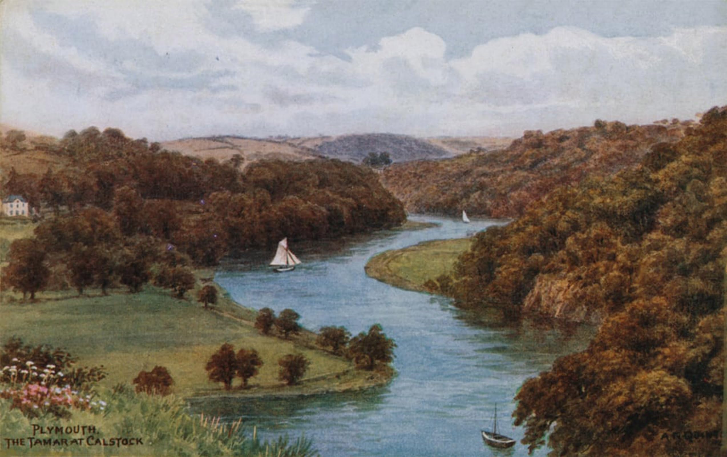Artxlxxbn No Frame Famous Prints Artwork Pictures Poster Painting Art The Tamar At Calstock By Alfred Robert Quinton Artwork Landscape Pictures For Home Decor 60X90cm
