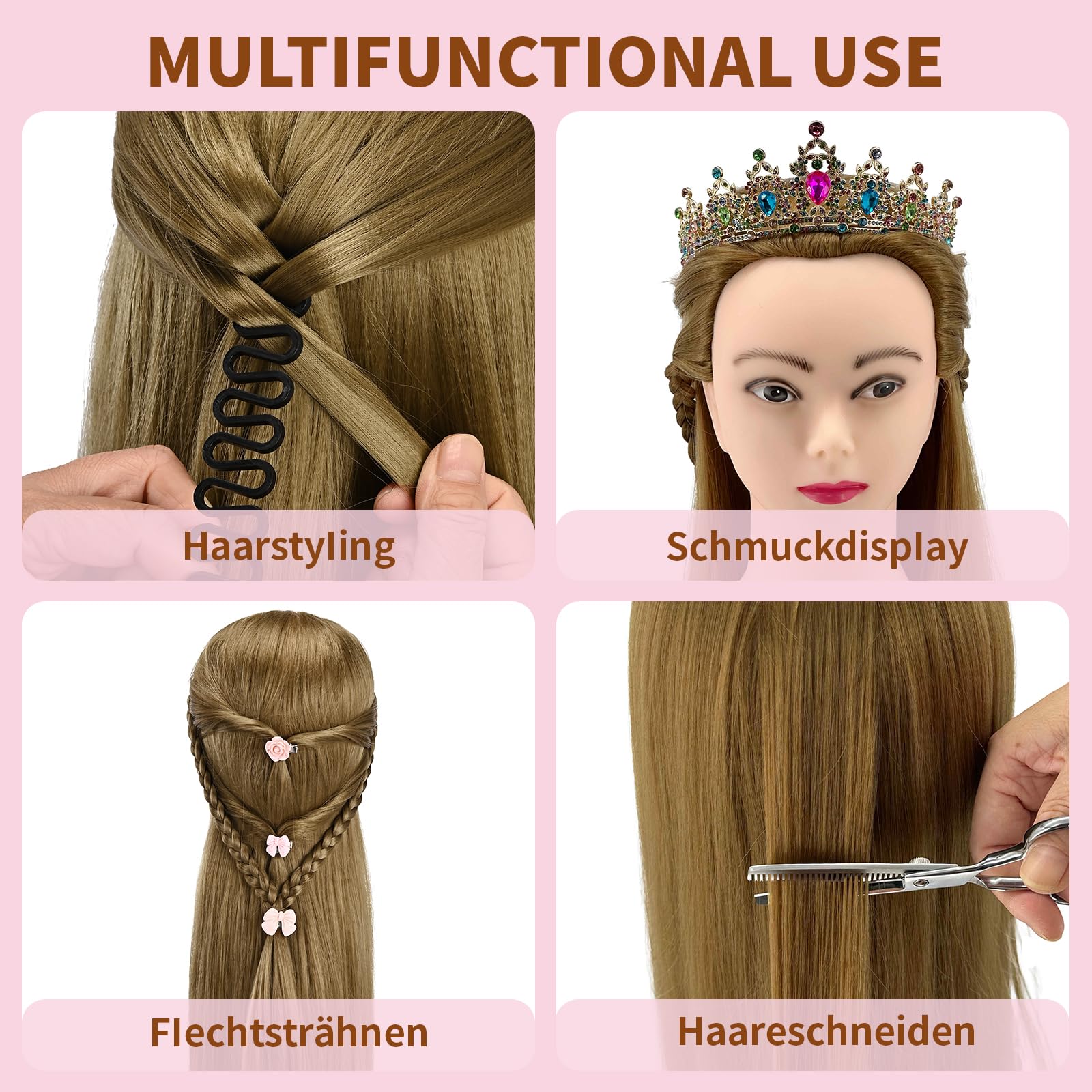 28-Zoll Frisierkopf Kinder mit Perücken Puppenkopf zum Frisieren Mädchen Trainingsköpfe Friseure Ständer Goldgelb