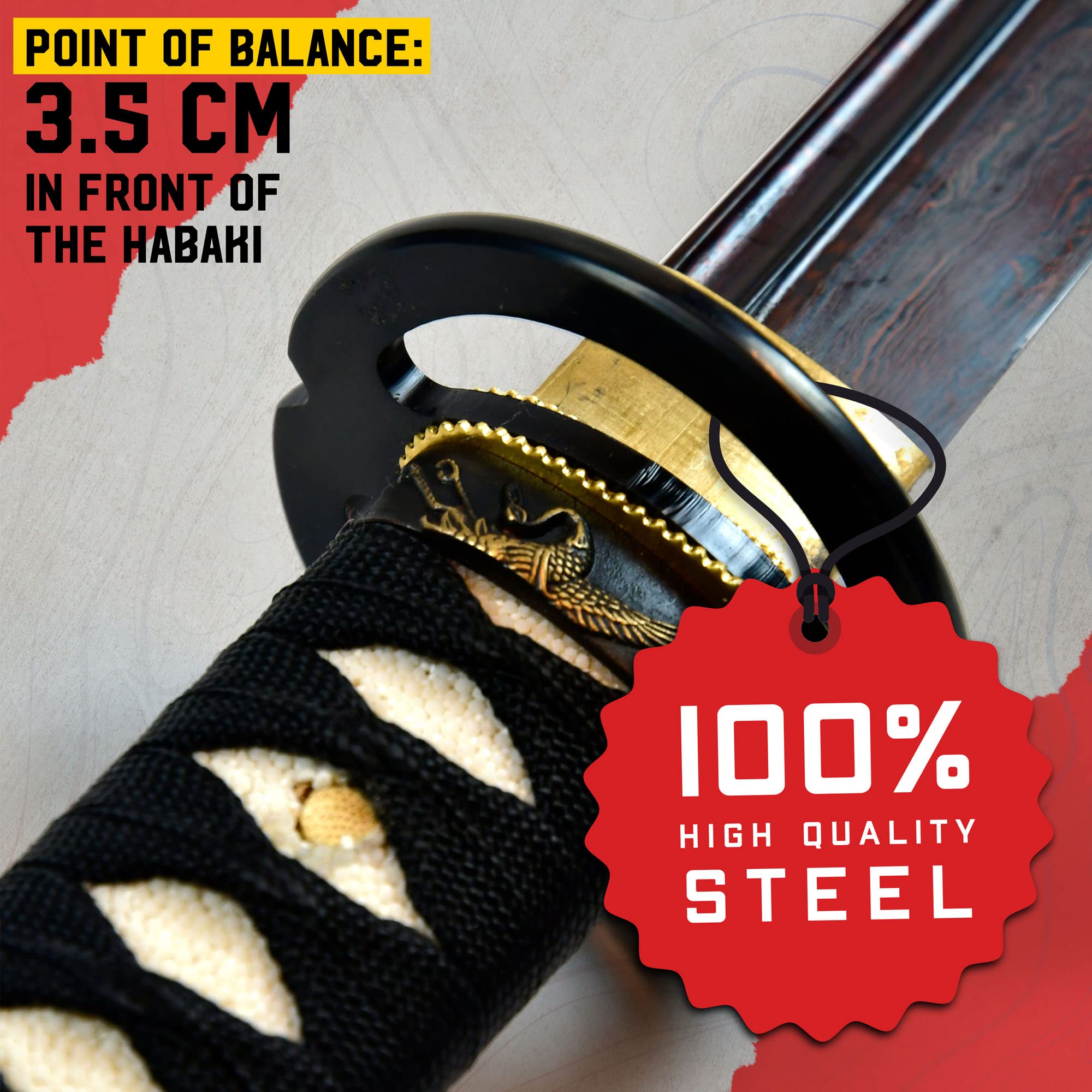Nodachi Schwert - handgeschmiedet & gefaltet, Set - Blutdamast Edition, Samurai Schwerter scharf echt, 141 cm, Scheide, Schwertständer & Schwertpflegeset, Katana Schwert für Tameshigire & Samurai Deko