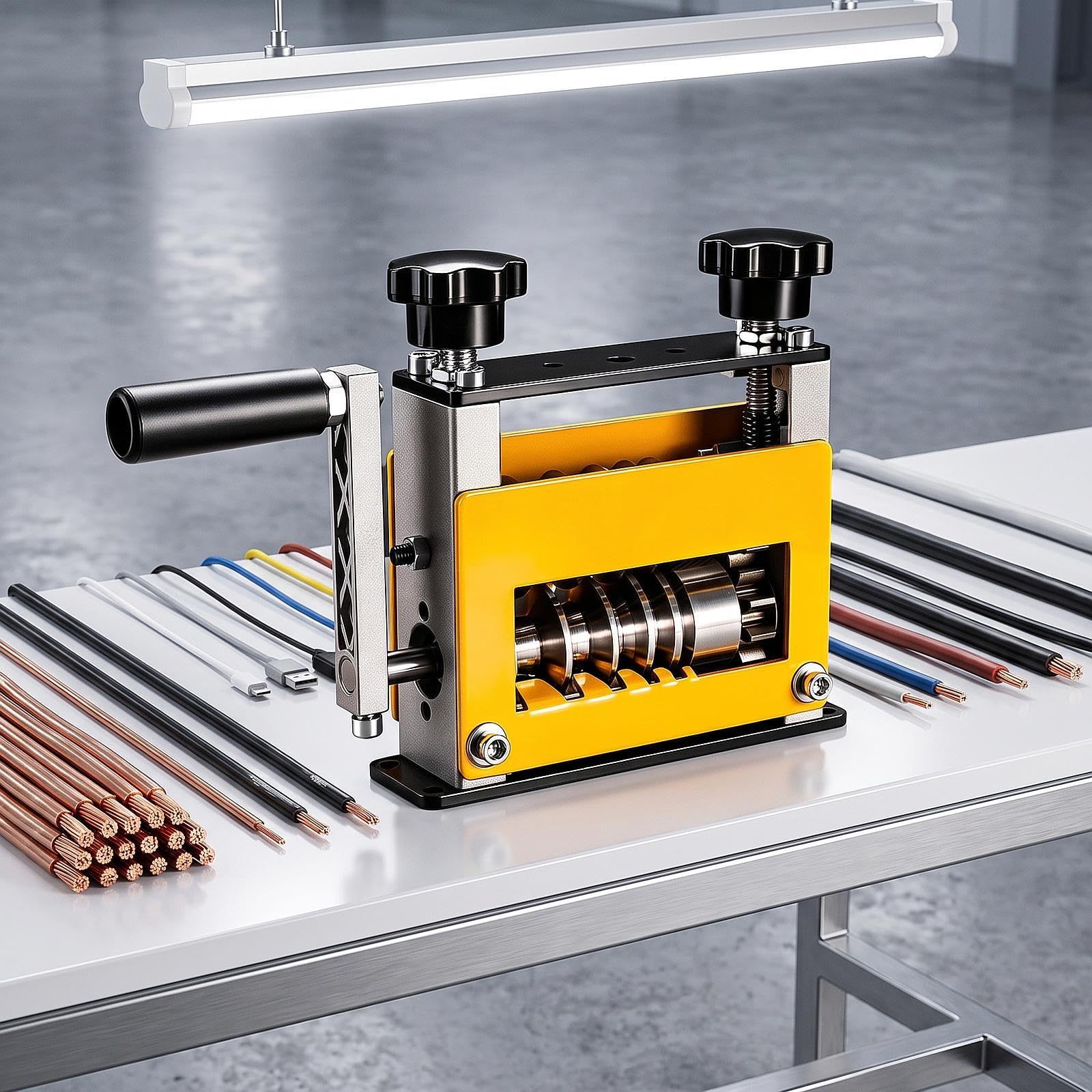 Máquina Manual para Pelar Cables de Cobre Reciclados, con Rodillos Ajustables Y Antideslizantes para Cables de hasta 6 Mm Cuadrados. Adecuada