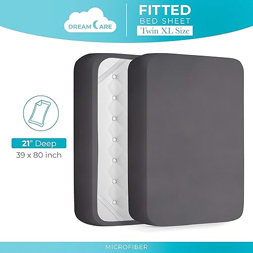 Miniatura 4 de DREAMCARE - Sábana bajera de tamaño individual XL, con bolsillo extraprofundo, para colchones de hasta 21 pulgadas, resistente al encogimiento y a