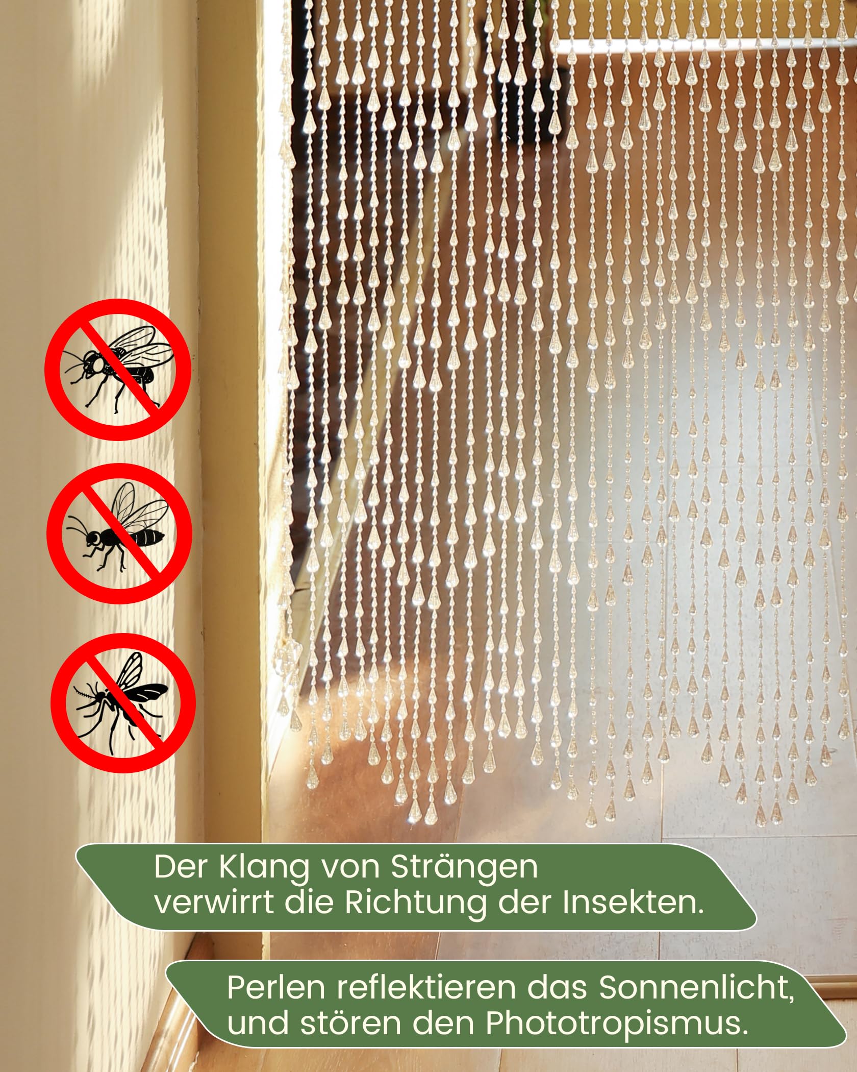 Cortina transparente de perlas de 90 x 200 cm, 60 hebras, cortina de perlas de plástico como decoración y protección contra insectos para puerta de balcón, habitación