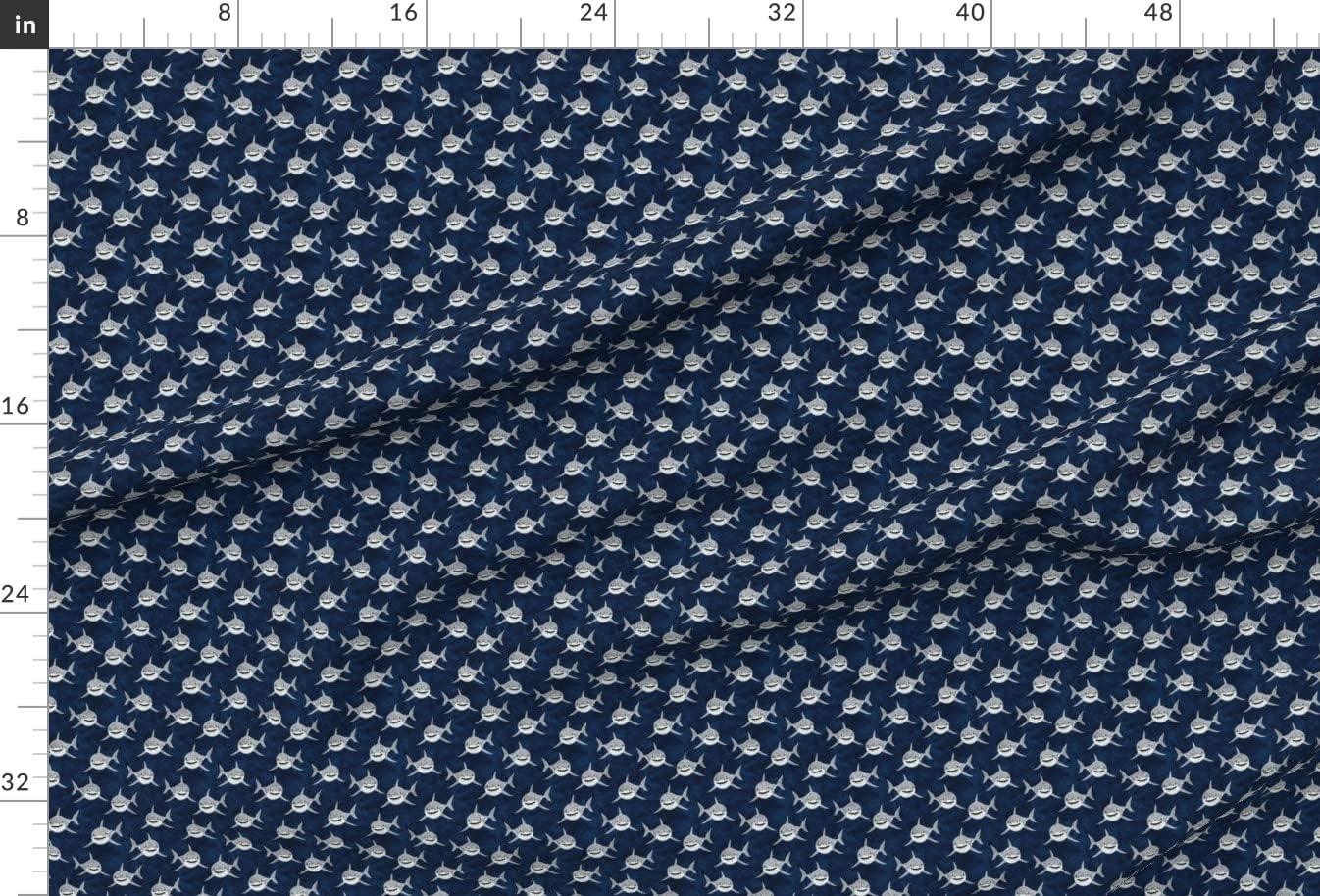 Spoonflower Fabric - Small Scale Sharks Navy Great White Shark Watercolor Nautical Little Printed on Upholstery Velvet Fabric Fat Quarter - Upholstery Home Decor Bottomweight Apparel