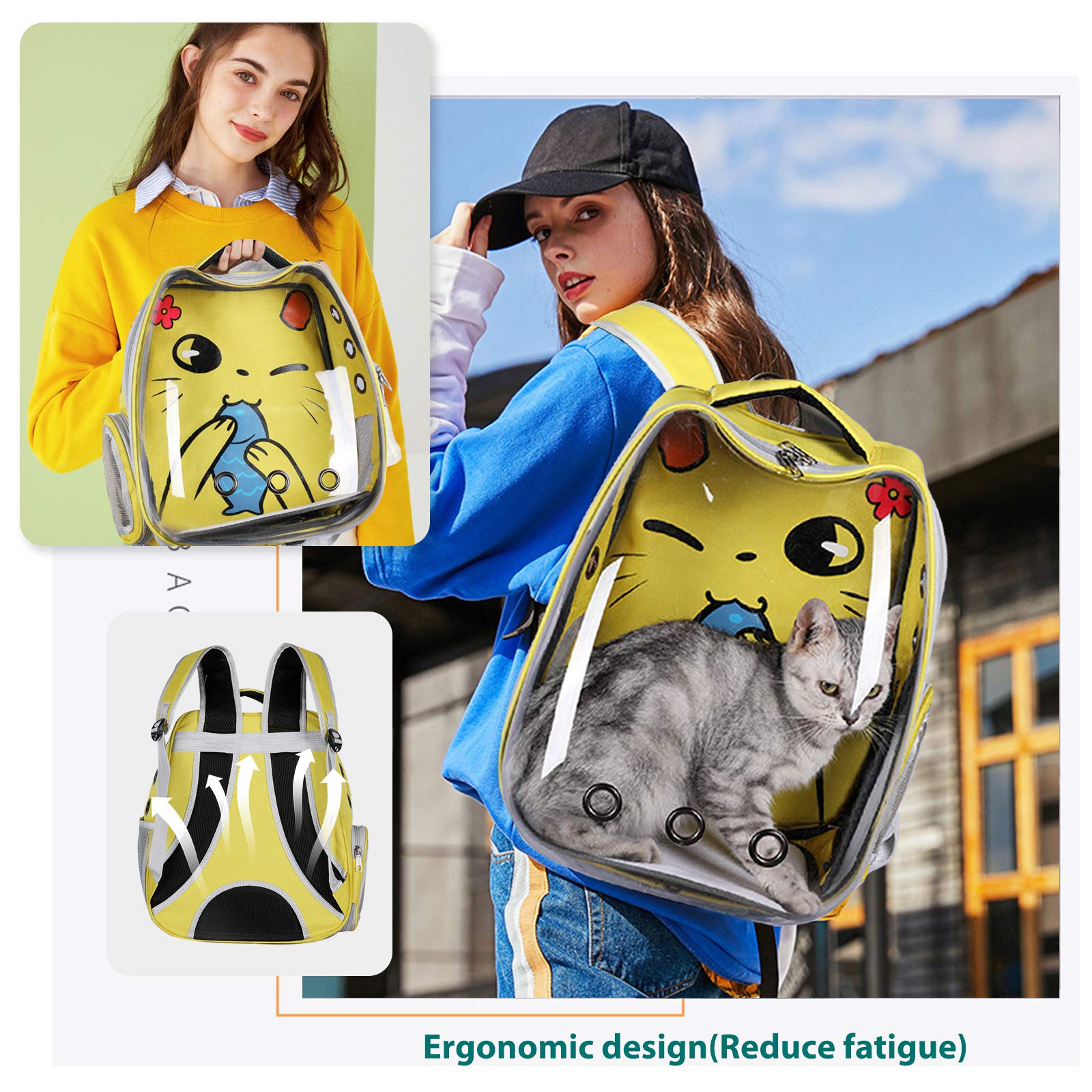 PETCUTE Zaino per Gatti,Zaino Trasparente per Animali Domestici,Zaino per Cani e Gatti con Capsula Spaziale,Borsa per Il Trasporto per Animali Domestici
