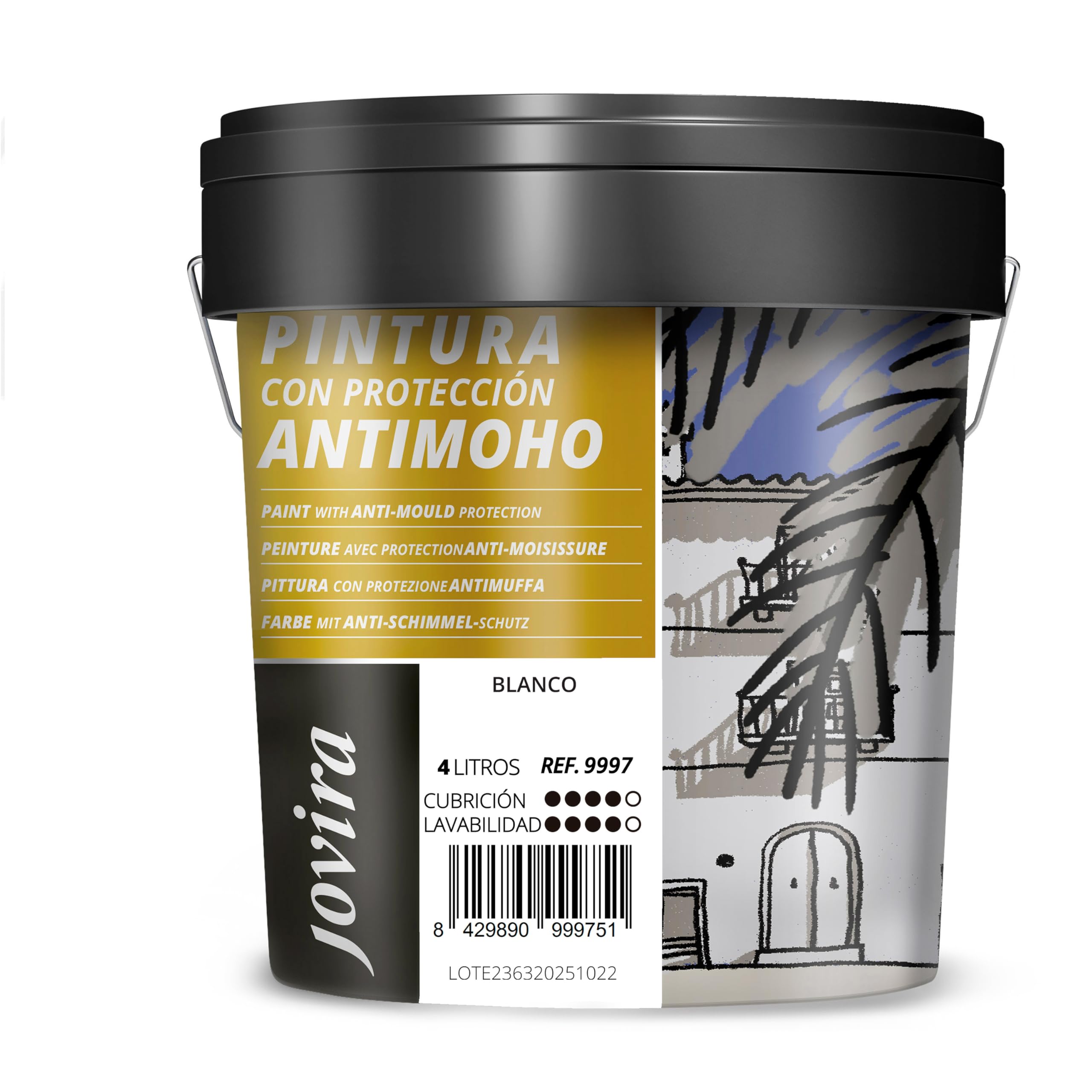 JOVIRA PINTURAS - 6KG - Pintura Antimoho, Resistente a la aparición de moho en paredes, aspecto mate. (4 Litros, Blanco) A-7