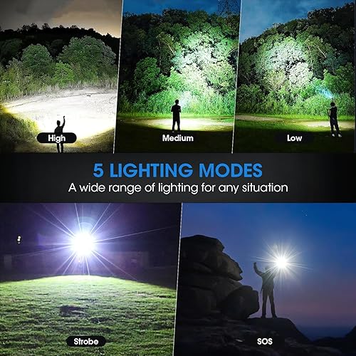 Miniatura 7 de Linternas recargables, luz de flash súper brillante de alto lúmenes, 5 modos de luz táctica con zoom, potentes linternas para emergencias,