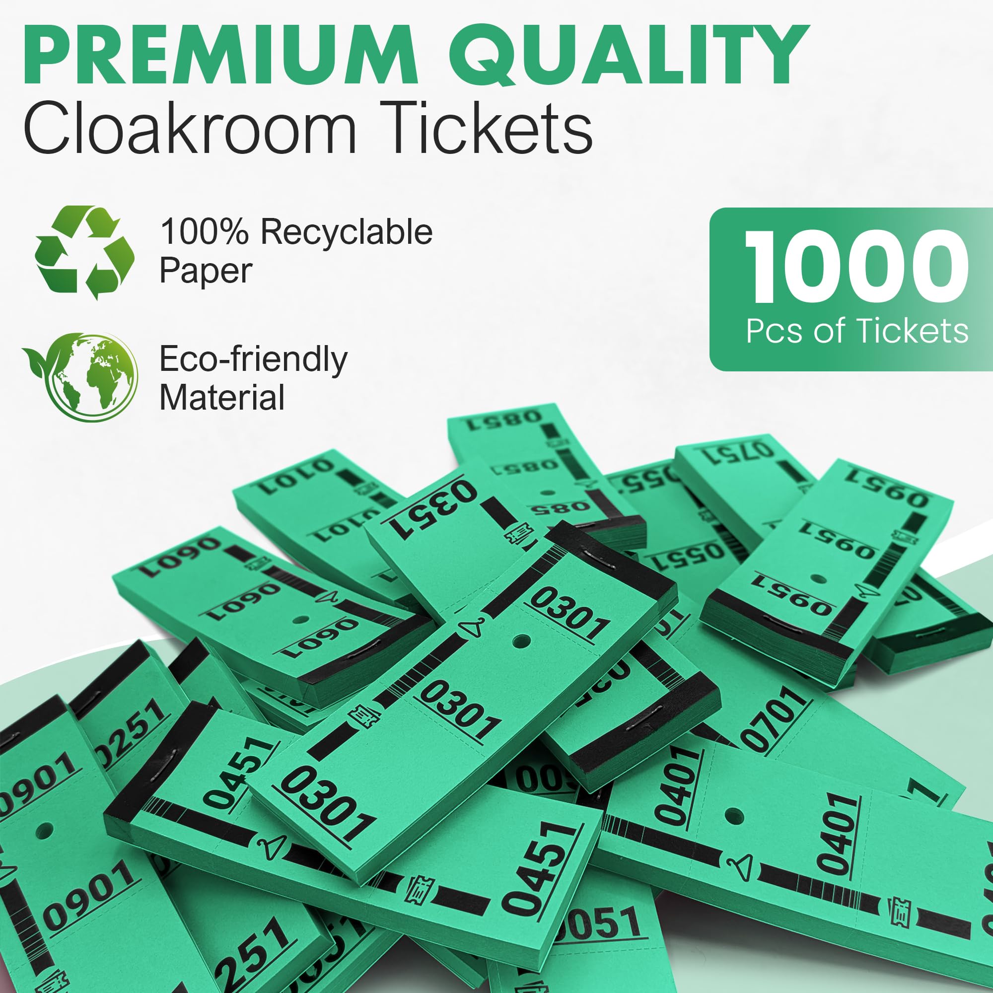 1000 Tickets Vestiaire Numérotés – 3 Parties Perforées Séparables – 20 Blocs de 50 tickets cartonnés 5X14 CM – Idéal Événements, Fêtes, Salons, Loteries, Tombolas, Soirées, Associations, Cloakroom
