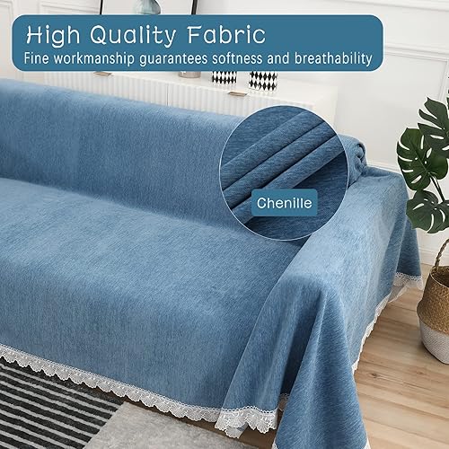 Miniatura 2 de Funda de sofá de felpilla universal para sofá de 3 cojines para gatos, funda gruesa y duradera para sofá modular con encaje (L, azul)