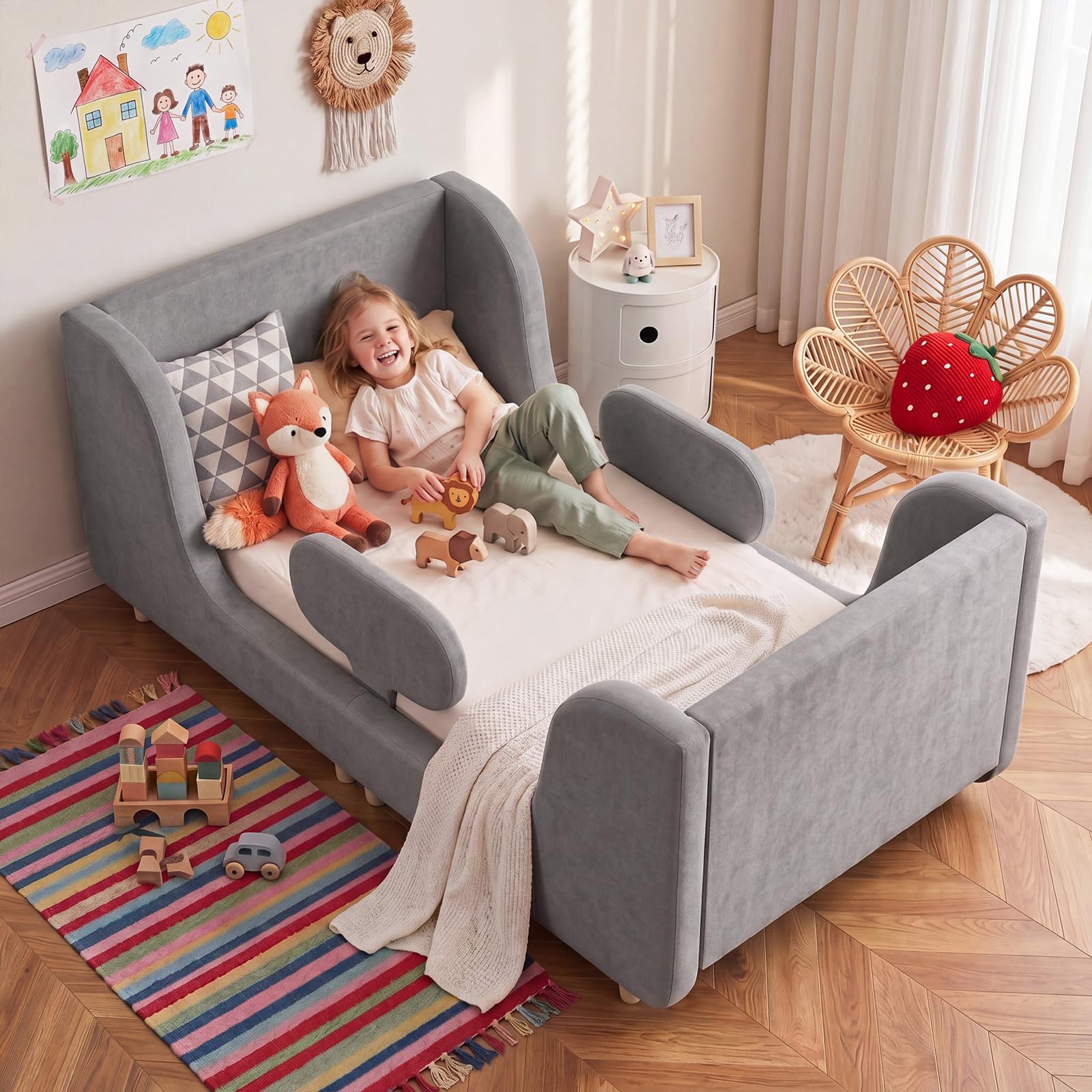 Meulbaty Lovely 70x140cm Upholstered Toddler Bed, Mattress not Included