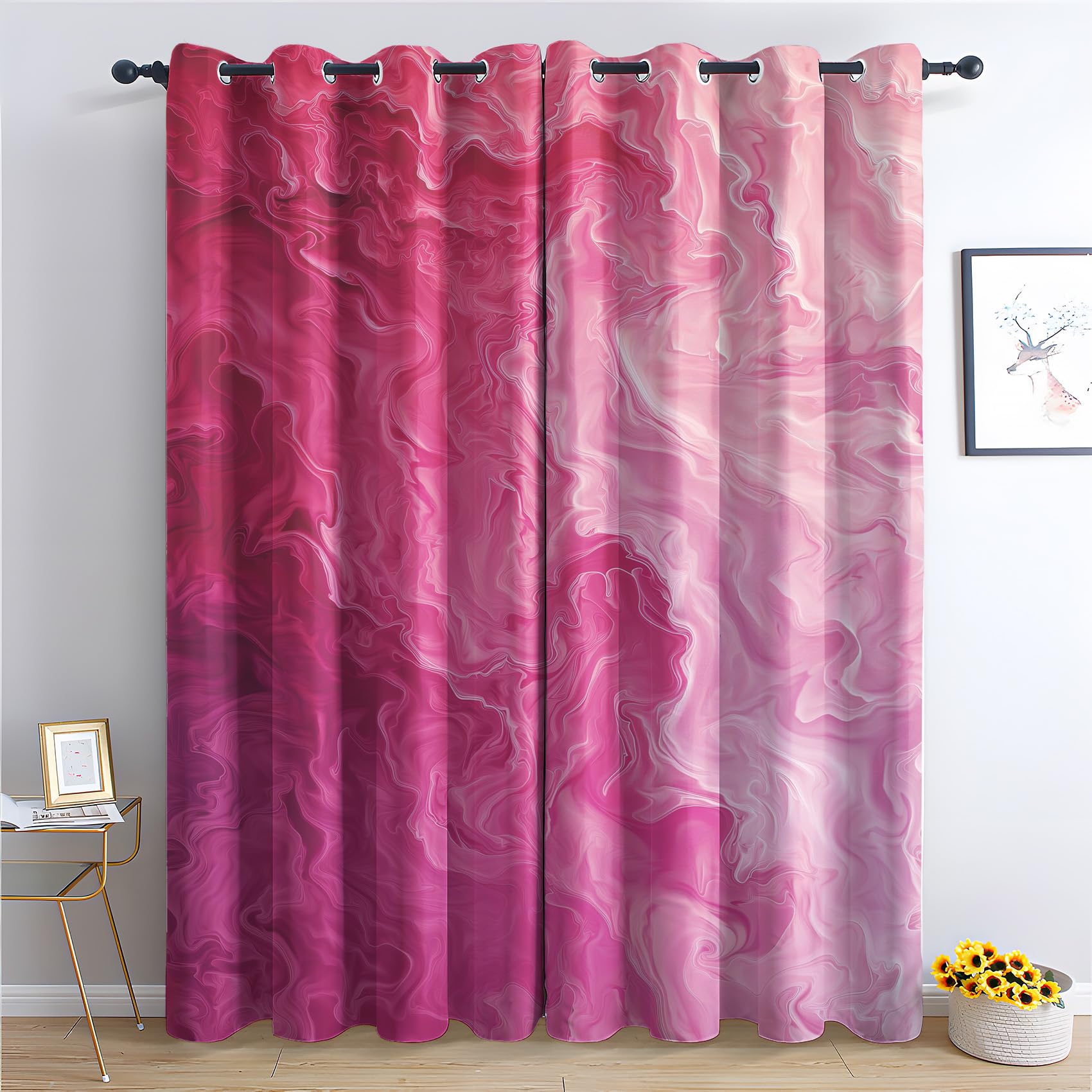 Marble Curtains for Bedroom Living Room - Pink Gradient Abstract Blackout Curtains 46 x 54 Inch (Width x Drop), Thermal Insulated Eyelet Curtains & Drapes, Patterned Window Treatments Q-#288
