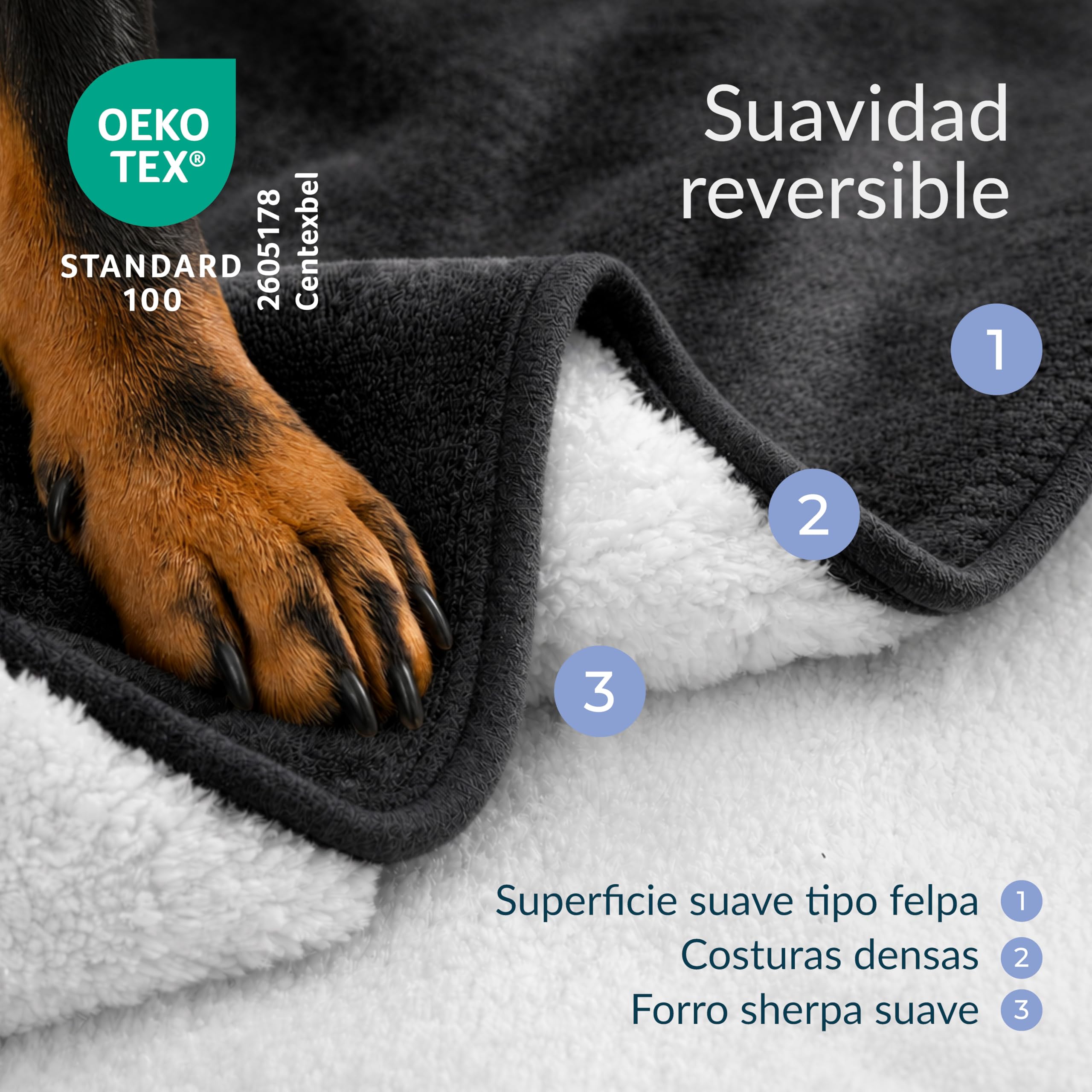Twinzen Manta Impermeable Perro 127x152 cm Gris Oscuro - Manta para Perros Reversible y Lavable - para Sofá y Cama - Sherpa