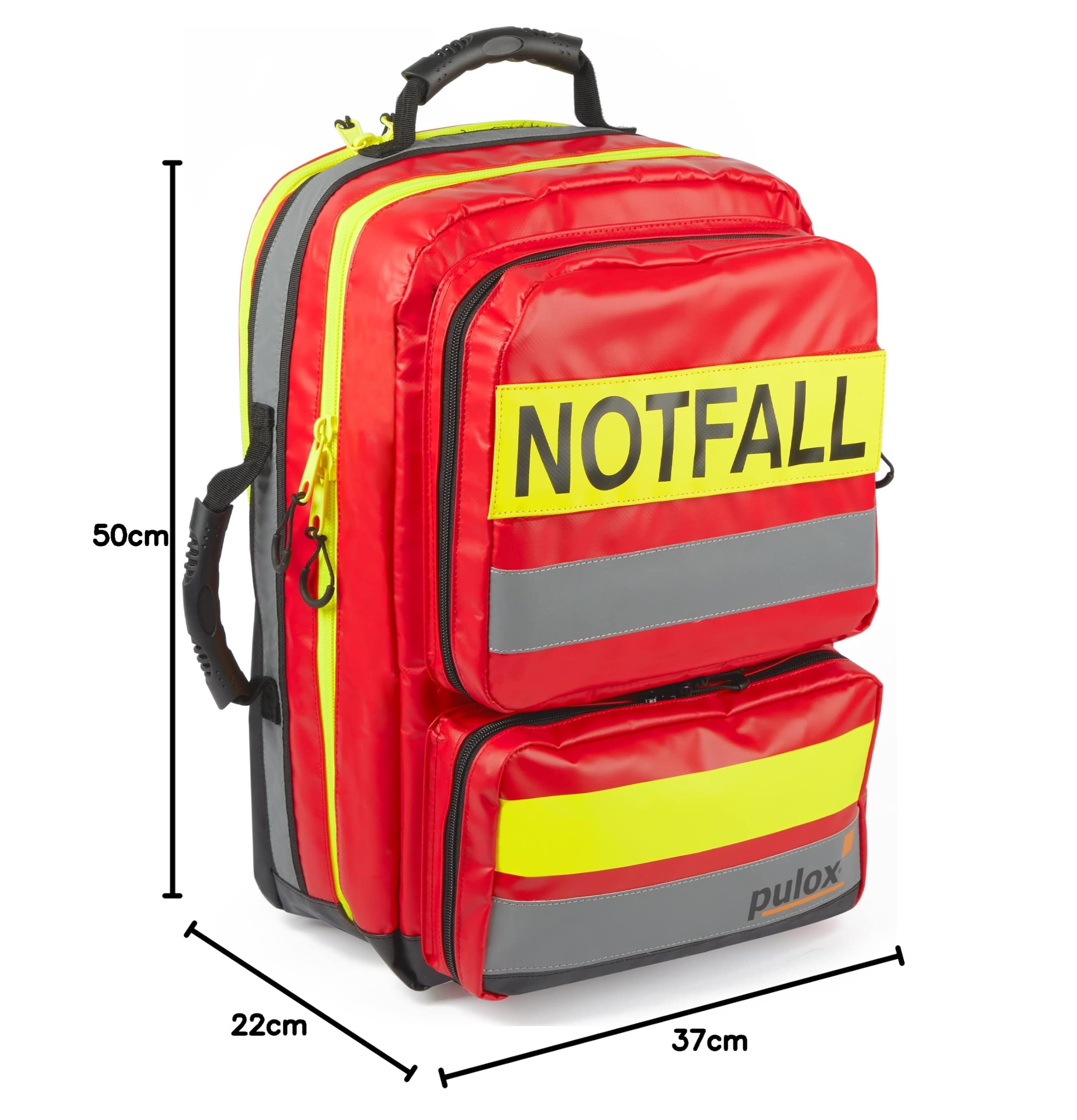 PULOX Notfallrucksack mit farbigem Klett-Modul-System - Unbefüllt | Erste-Hilfe-Rucksack, Rettungsrucksack mit übersichtlichem Klett-Modul-System zur individuellen Bestückung - ohne Füllung