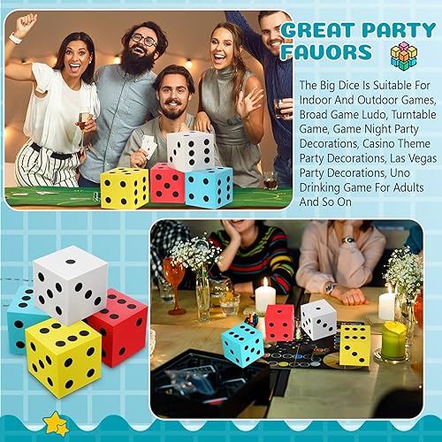 Miniatura 5 de Shappy 4 cubos de dados de espuma de 3.5 pulgadas, dados grandes con puntos numéricos, dados grandes, dados gigantes de espuma para juegos de