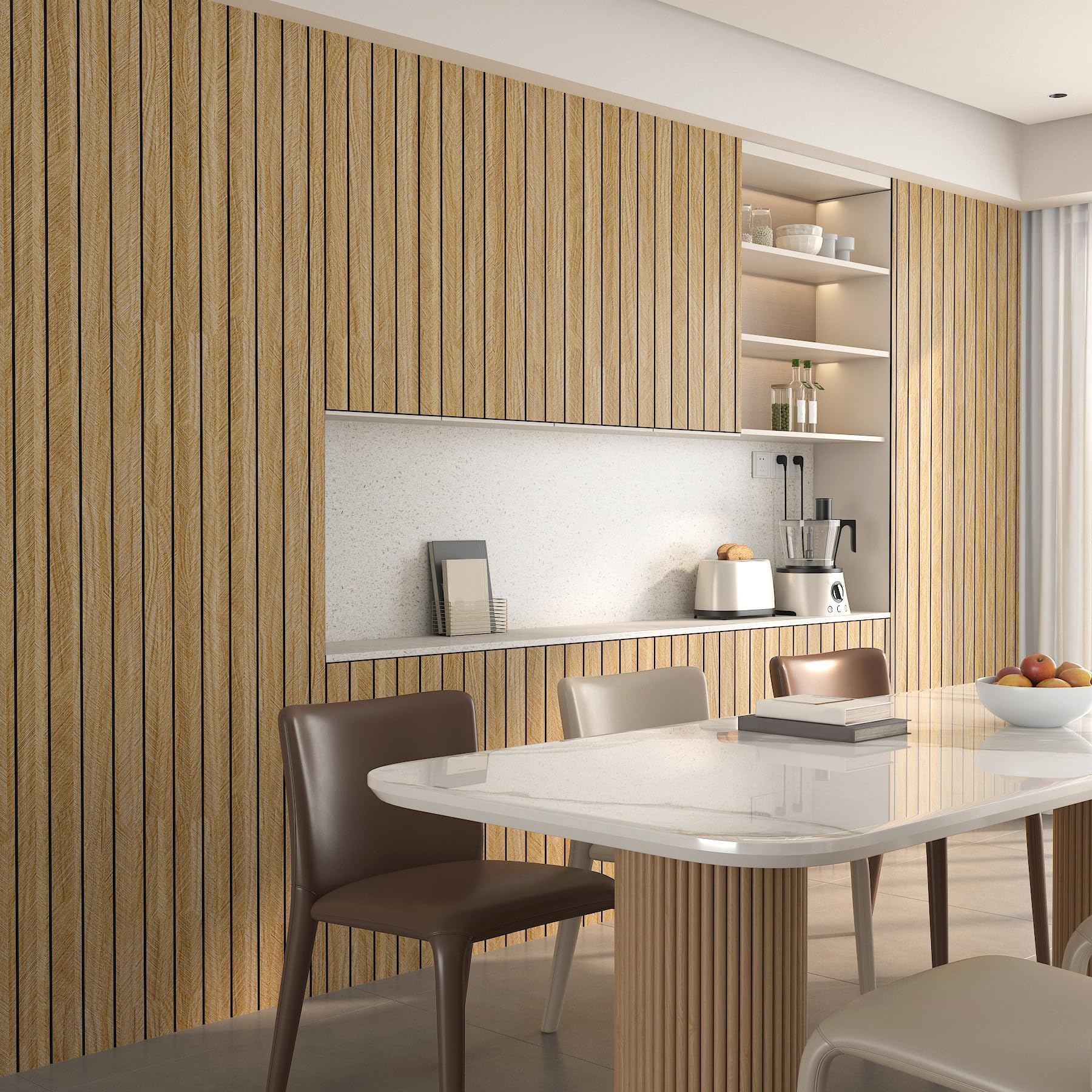 Stickyart Paneles Decorativos para Pared Imitacion Madera Marron Papel Pintado Grueso 60cmX500cm Listones de Madera Decorativos PVC Revestimiento Pared Autoadhesivo Mural para Techo Comedor Habitación
