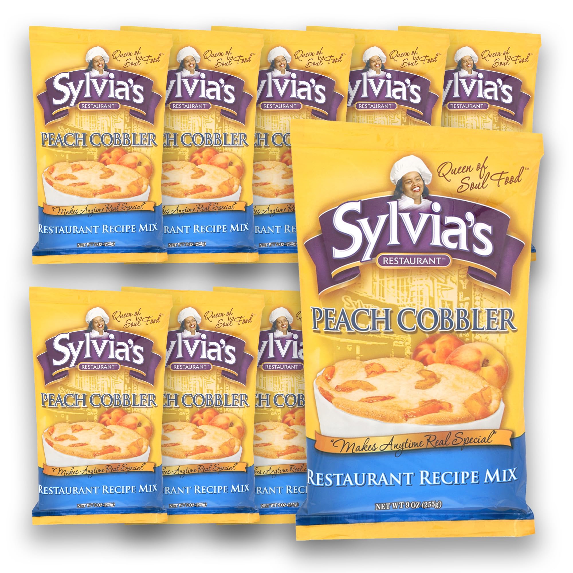 Sylvia’s Restaurant Peach Cobbler Recipe Mix, Delicious Desserts Made Easy with Sylvia’s Peach Cobbler Baking Mix, 9oz bag (Pack of 9)