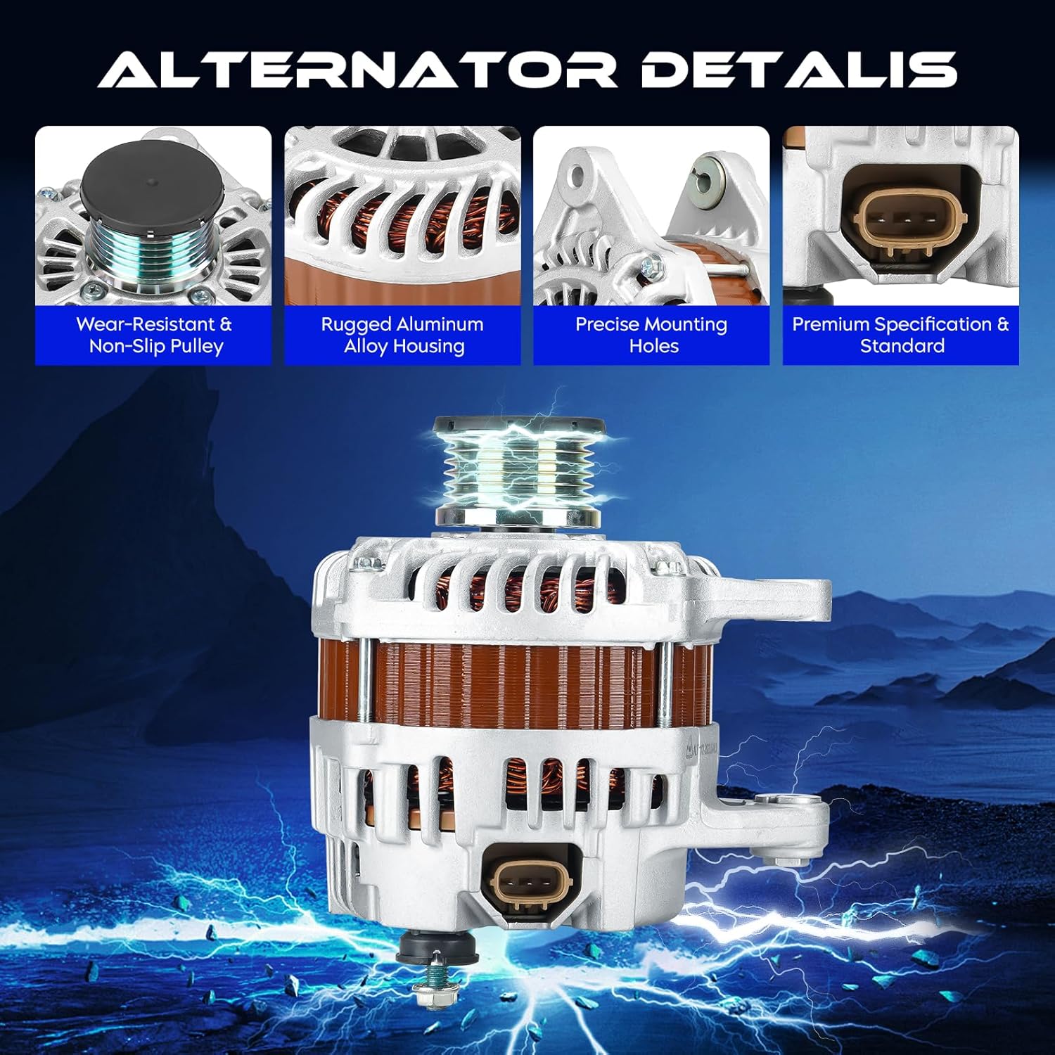 Alternator Replacement New for Nissan NV200 2.0L 2013-2014, for Nissan Sentra 2.0L 2007-2009, for Nissan Versa 1.8L 2007-2009, Replace for AMT0191