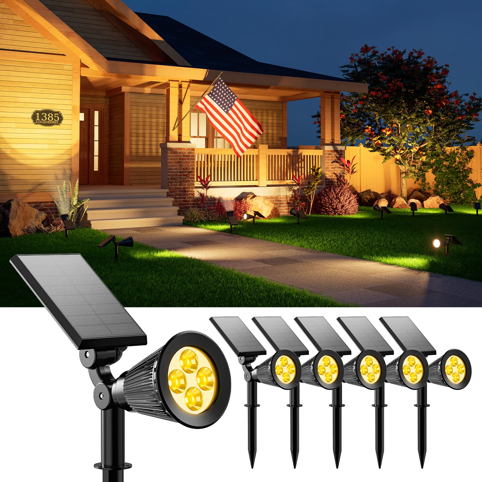 FALOVE 6 Pack Solar Spot Lights Outdoor Warm White LED Waterproof Landscape