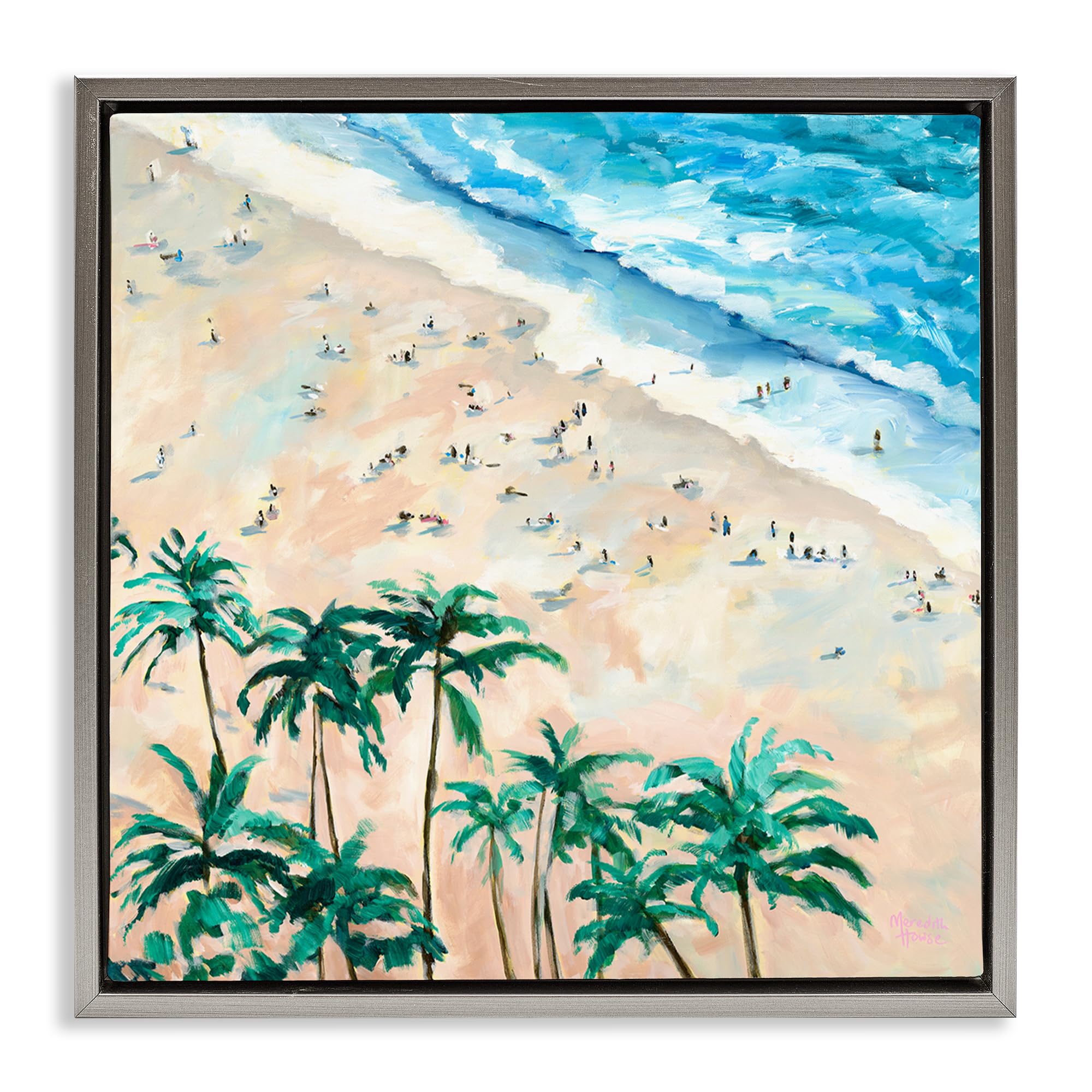 Stupell Industries Luster Gray (Matte) 'Waikiki Beach Overview'| Floating Frame Canvas Art