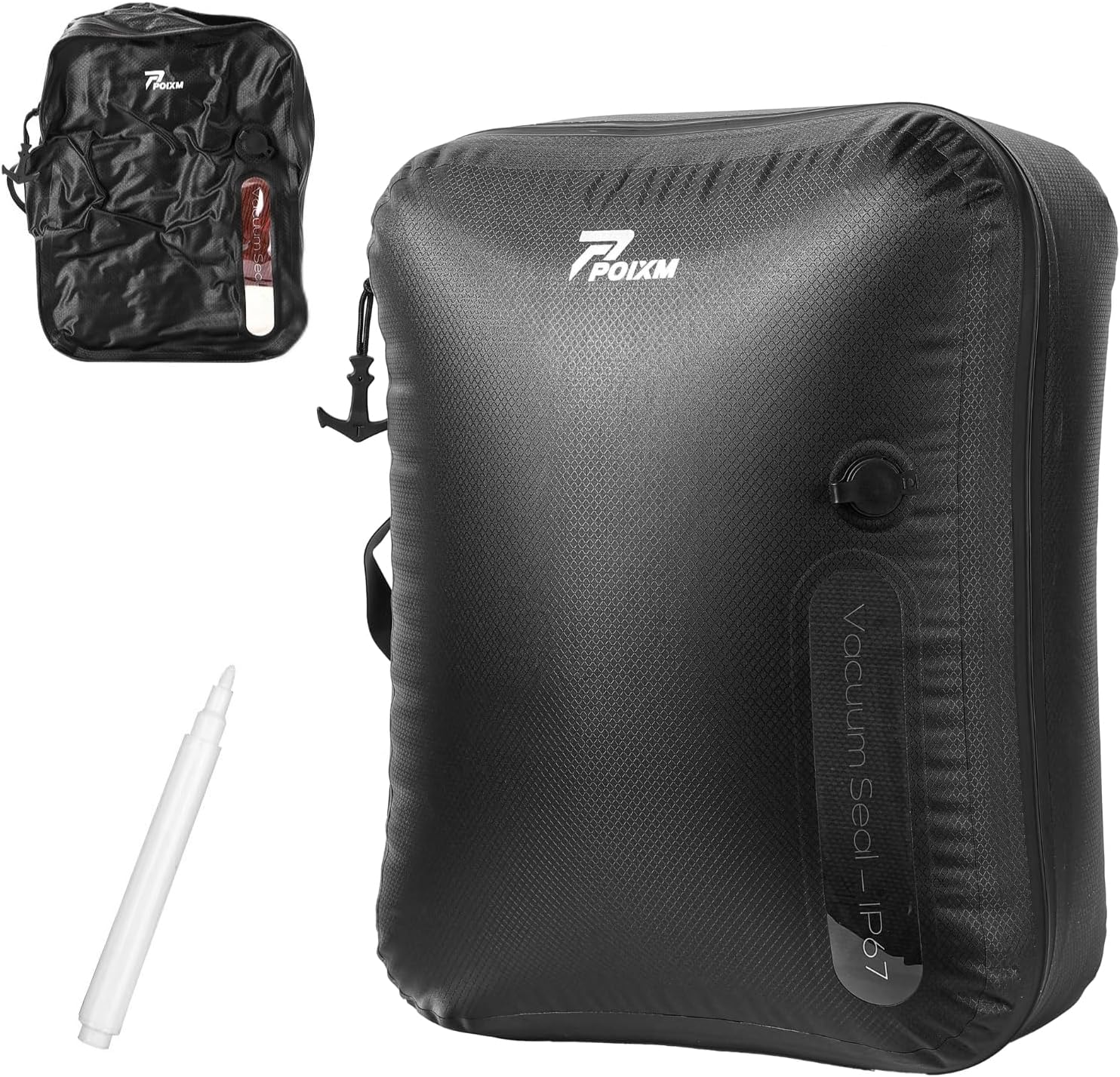 Vacuum Bags for Travel, 180° Open Zipper, IP67 Waterproof, Reusable Space Saver Compression Bags for Backpack, Suitcase(1 Pack, No Pump) Medium Black - 1PC