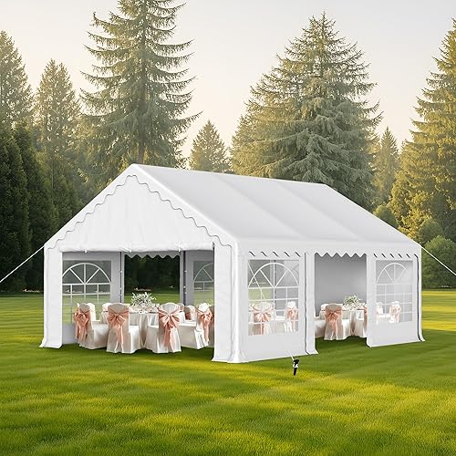 Miniatura 8 de MFSTUDIO Tienda de campaña para fiestas de 16 x 20 pies, tiendas de campaña resistentes al aire libre con paredes laterales extraíbles, toldo grande