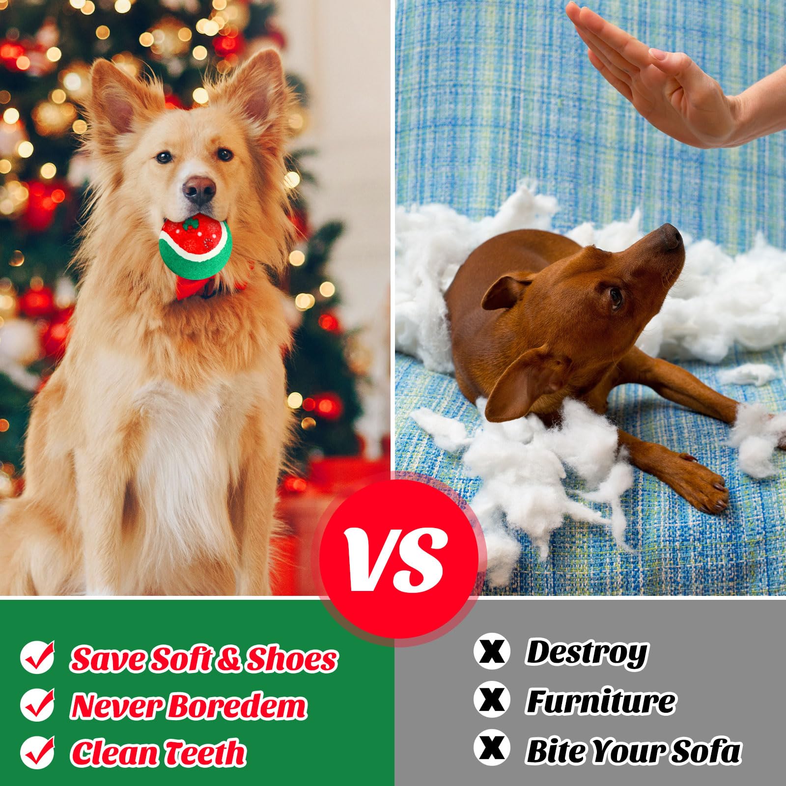 Hiboom Weihnachts-Tennisbälle für Hunde, 6,3 cm, interaktives Spielzeug für kleine, mittelgroße und große Zahnen, Kautraining, Spielen, Weihnachten, Haustiergeschenk, 48 Stück