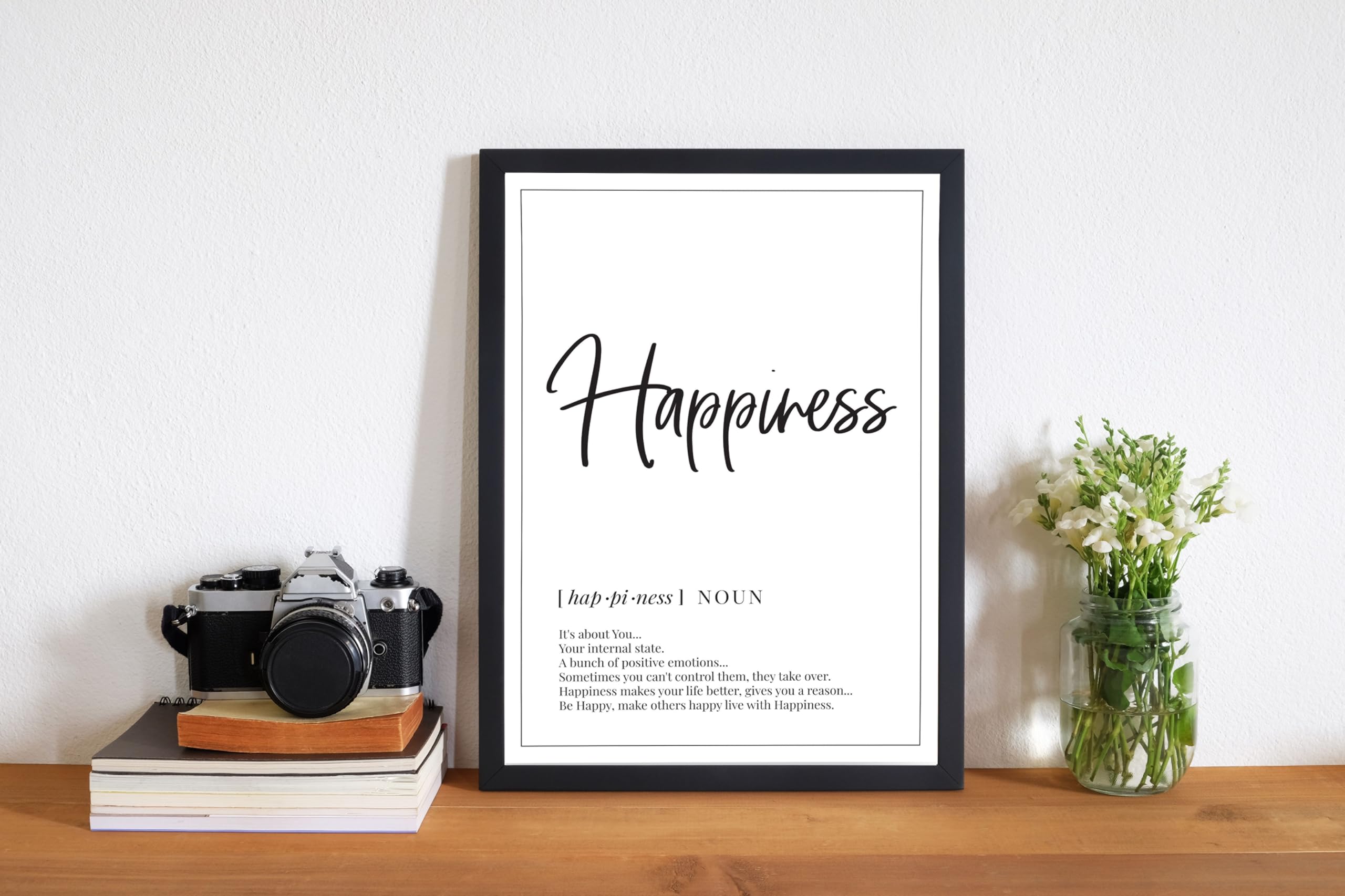 GIFTSHOPUK Happiness Definition Wall Art | Bedroom Print | Bedroom Decor | Inspirational Quote Prints | Positive Quotes | Happiness Prints | Gifts (Black Frame - A2)