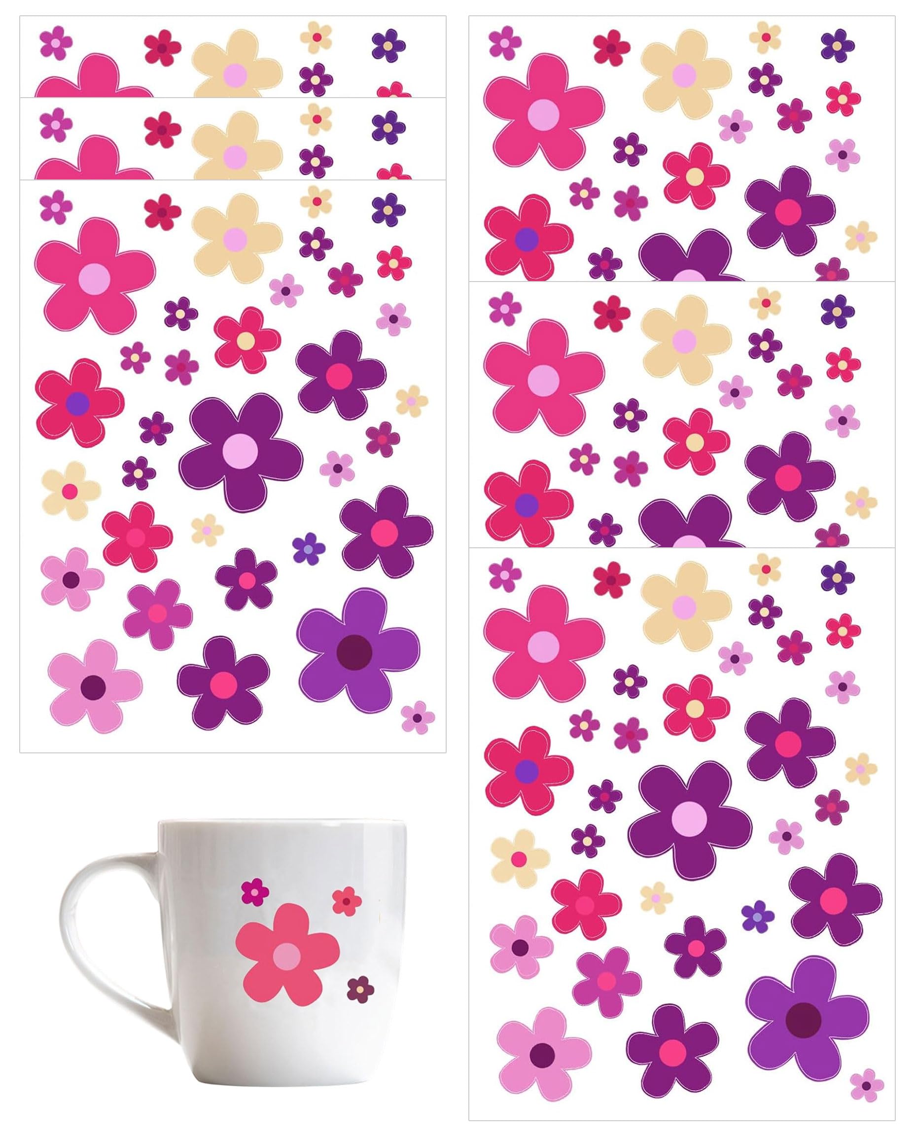 Adesivi Impermeabili Fiori per Bici, 6 Pezzi Decorativi per Bicicletta, Auto, Moto, Sticker Colorati Resistenti all'Acqua