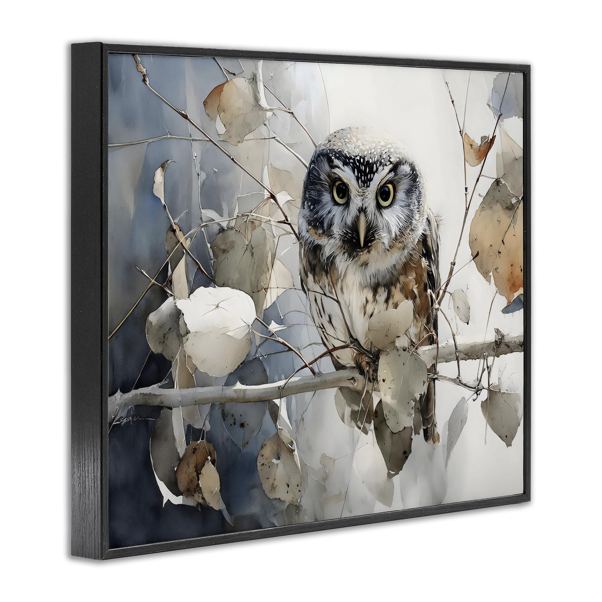 Stampa giclée incorniciata con gufo e ramo autunnale, 61 x 76 cm