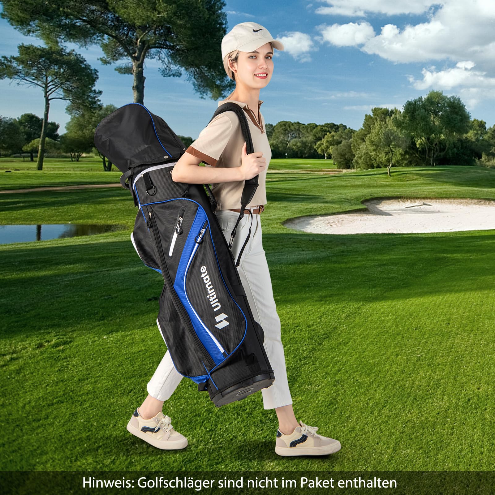 COSTWAY Golfbag leicht, tragbares Golf Cart Bag mit 14 er Unterteilung, Golftasche wasserabweisend mit Regenhaube, 9 Taschen, Kühltasche & Schirmhalter, Caddybag für Herren & Damen