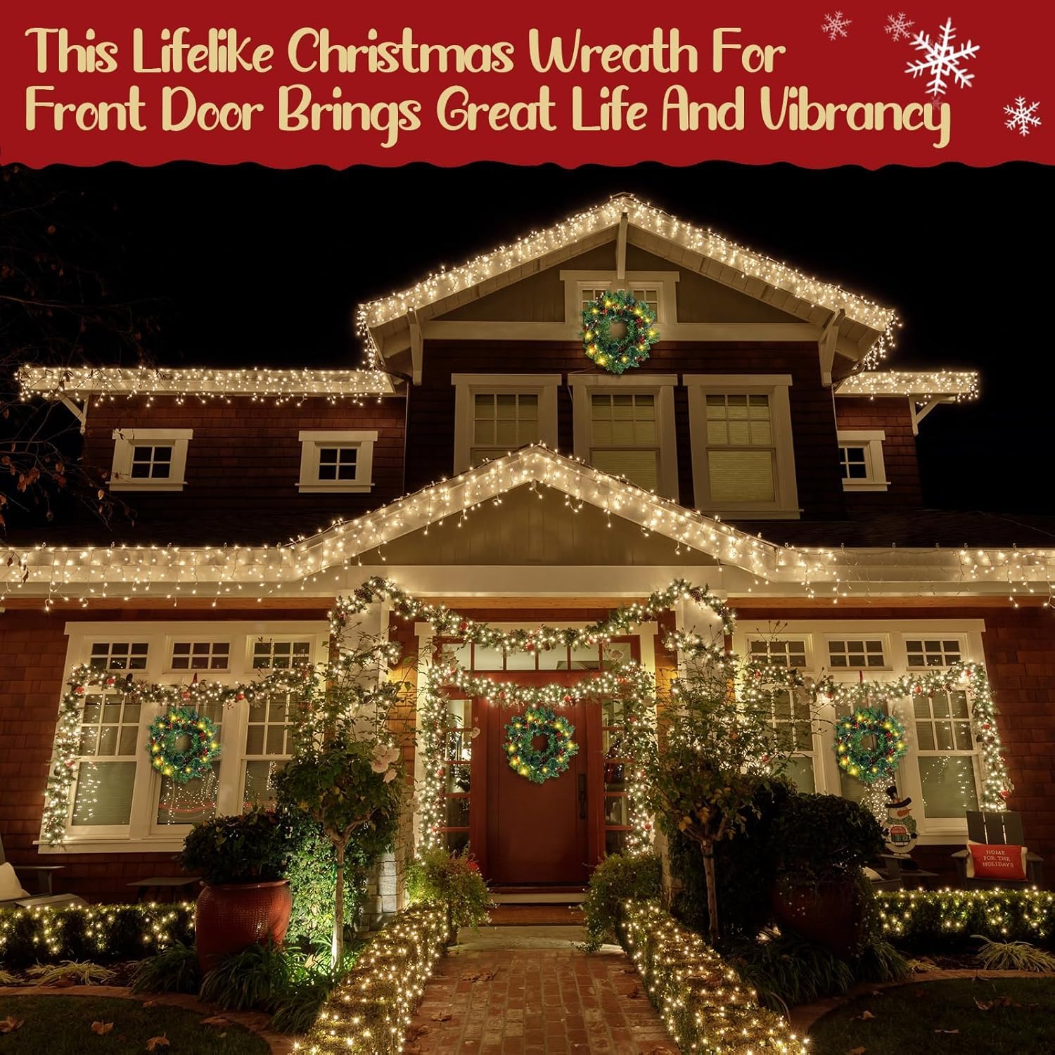 Couronne de Noël lumineuse d'extérieur de 40,6 cm avec 30 lumières LED pour porte d'entrée et fêtes de vacances