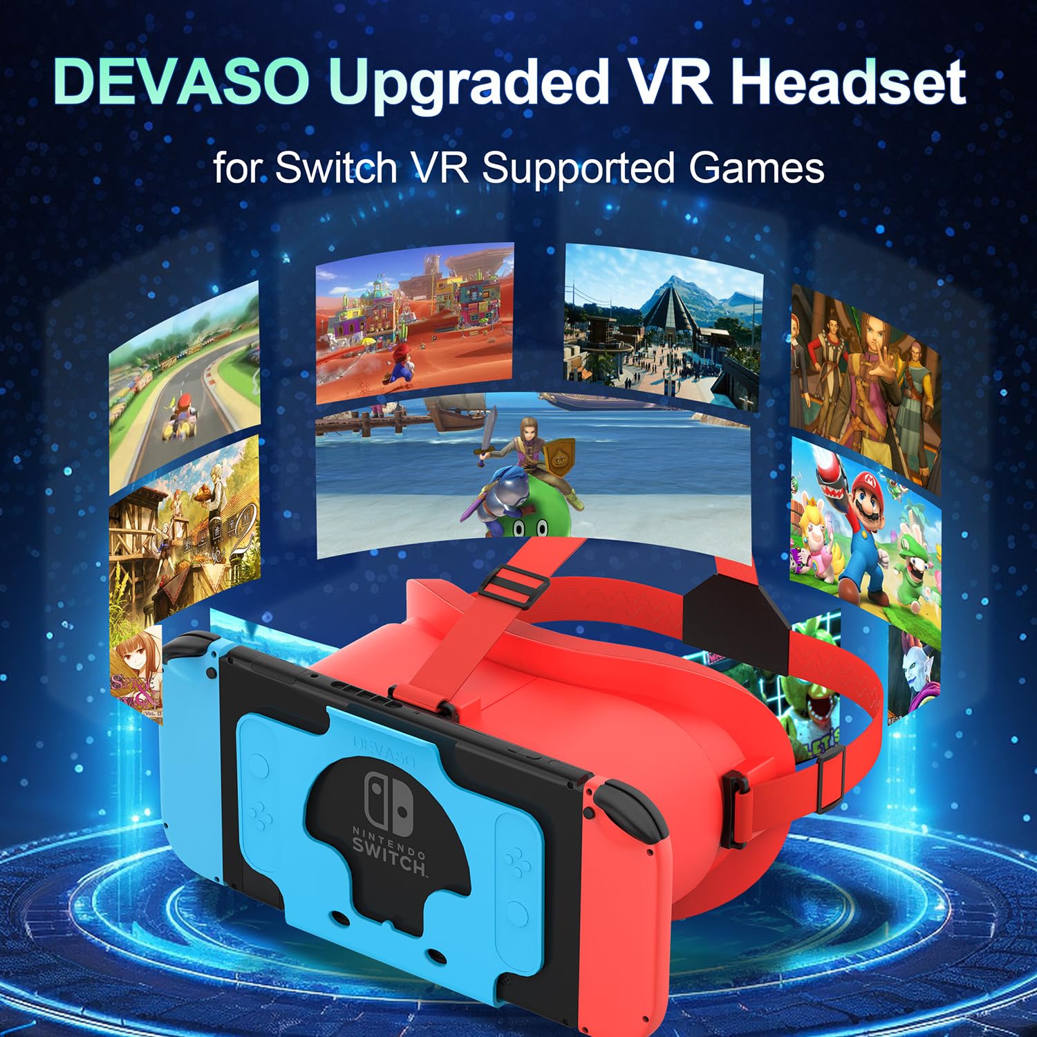 Auriculares de Realidad Virtual para Nintendo Switch OLED y Switch, Lentes HD Ajustables y Diadema, cómodas Gafas 3D para Zelda, Mario Odyssey, Smash Bros VR Gaming (Rojo)