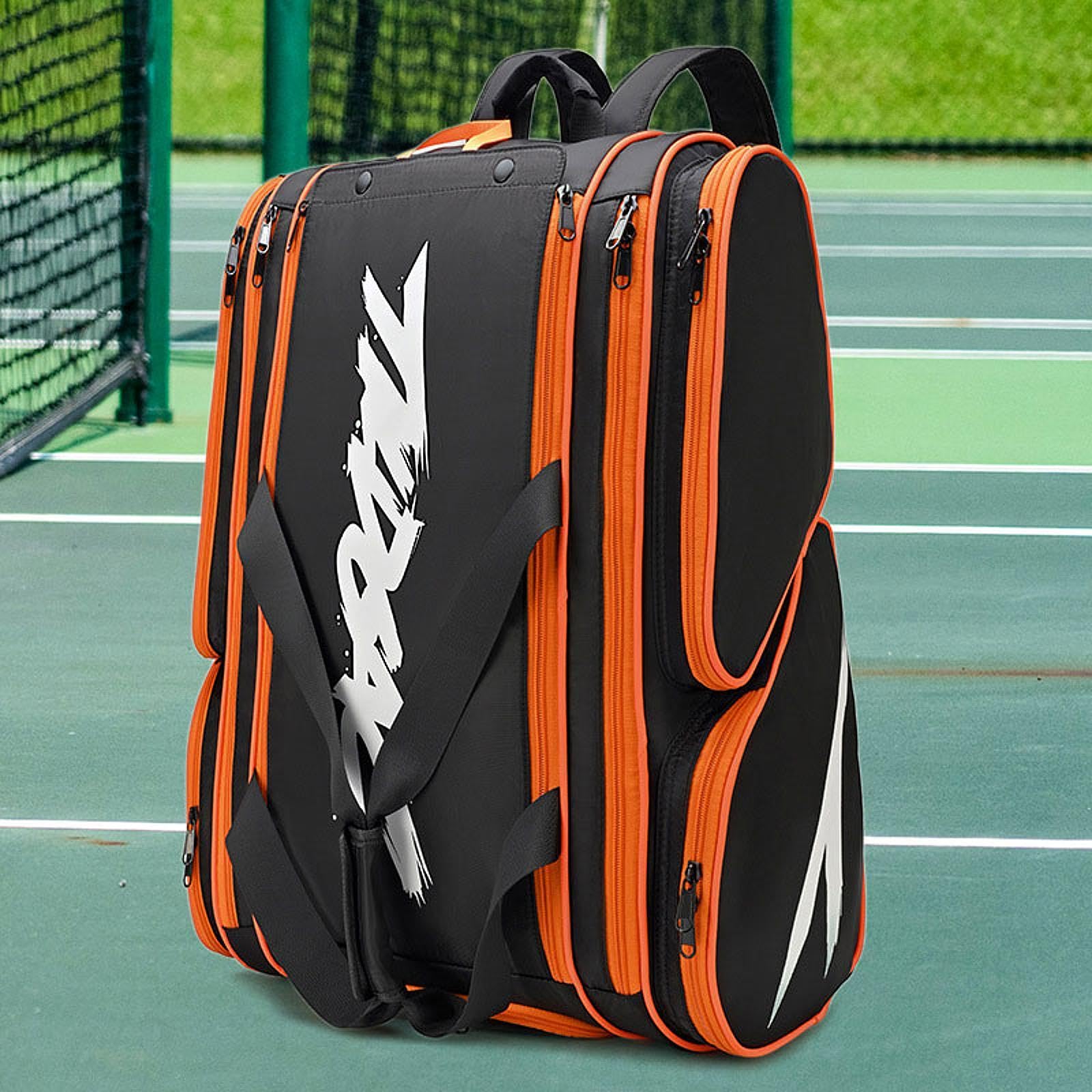 Pickleball Borsa Equipaggiamento Sport Zaino Porta Racchetta Organizer Accessori Borsone Impermeabile Tessuto Robusto con Manico Adatta per Accessori, Arancione E Nero