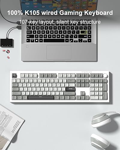 Miniatura 2 de Womier K105 Membrane Gaming Keyboard,RGB Quiet Keyboard for Office, USB Wired,26 Keys Anti-ghosting Computer Keyboard 104 Keys - Gray