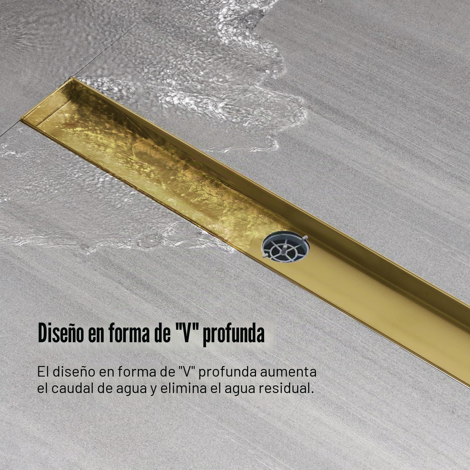 Canaleta de Ducha 70 Cm, Dorado, 2 en 1, Sifón 360° | para baldosas, extraplana, de acero inoxidable, Canal Ducha de Acero Inoxidable con Sifón y Filtros