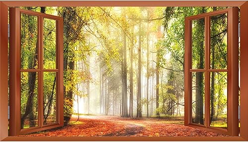 Calcomanías de pared de bosque, 3D, removibles, calcomanías de pared falsas para ventana de pared, calcomanías de pared de árboles de bosque