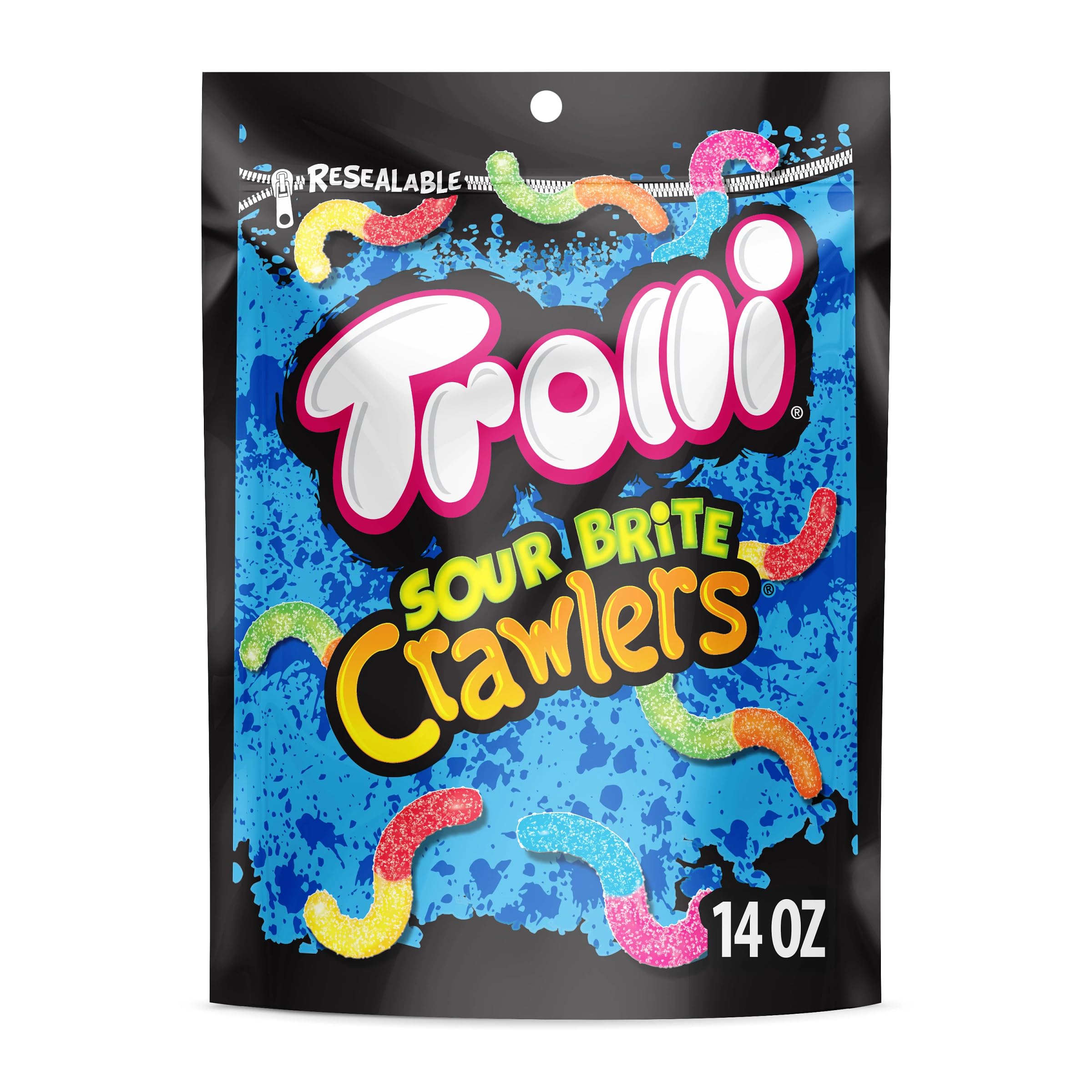 TrolliSour Brite Crawlers, Candy, Cherry-Lemon, Strawberry-Grape & Orange-Lime, Sweet and Sour, Gummy Worms, 14 oz